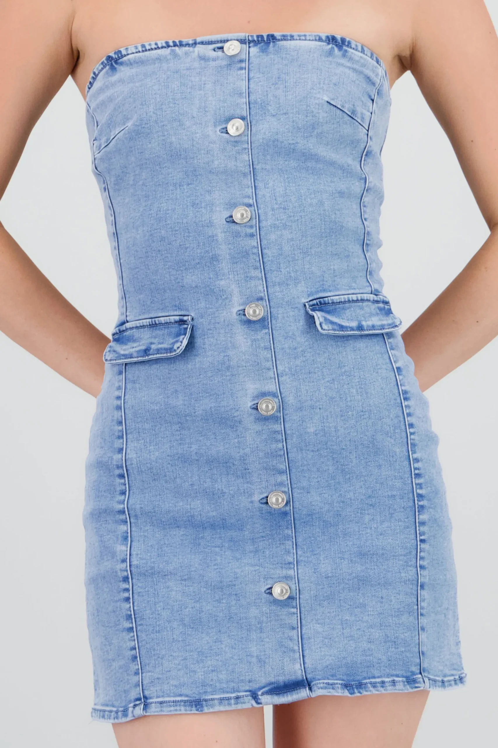 Shasa Strapples Denim Mini Dress