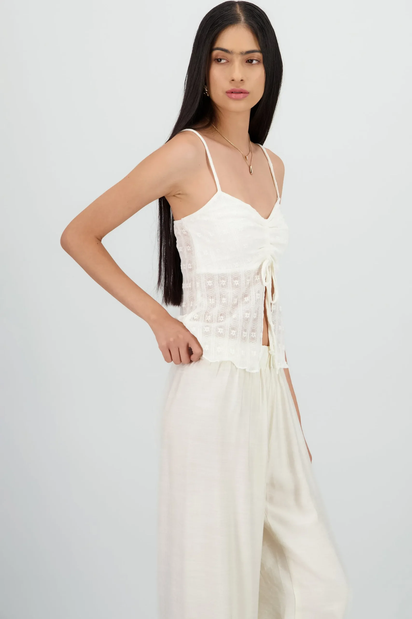 Shasa Strappy Lace Blouse with Gathered Detail
