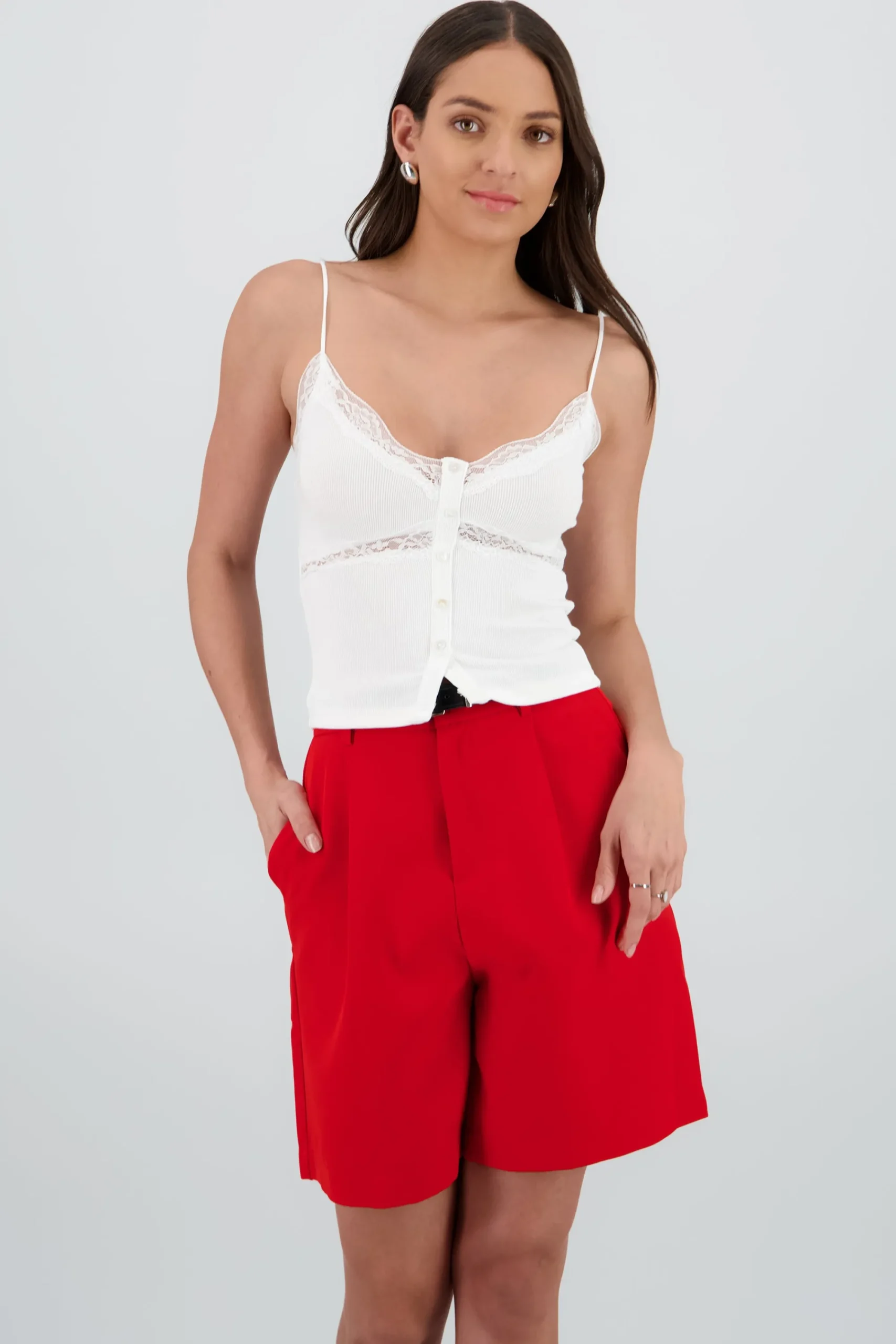 Shasa Strappy Top with Lace and Button Detail