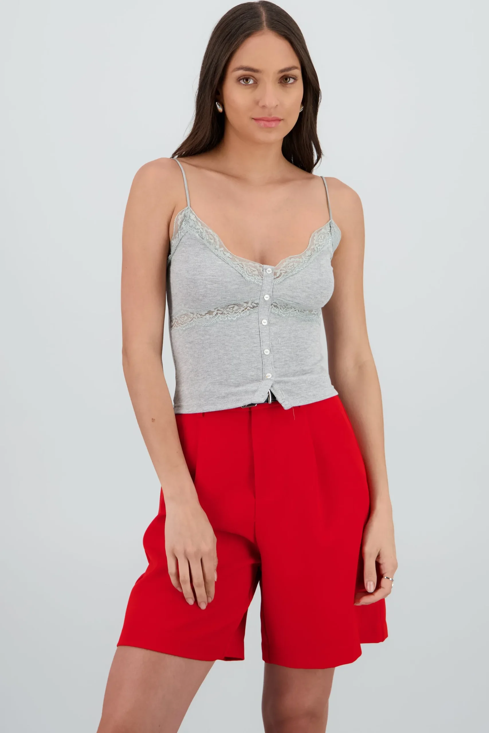 Shasa Strappy Top with Lace and Button Detail