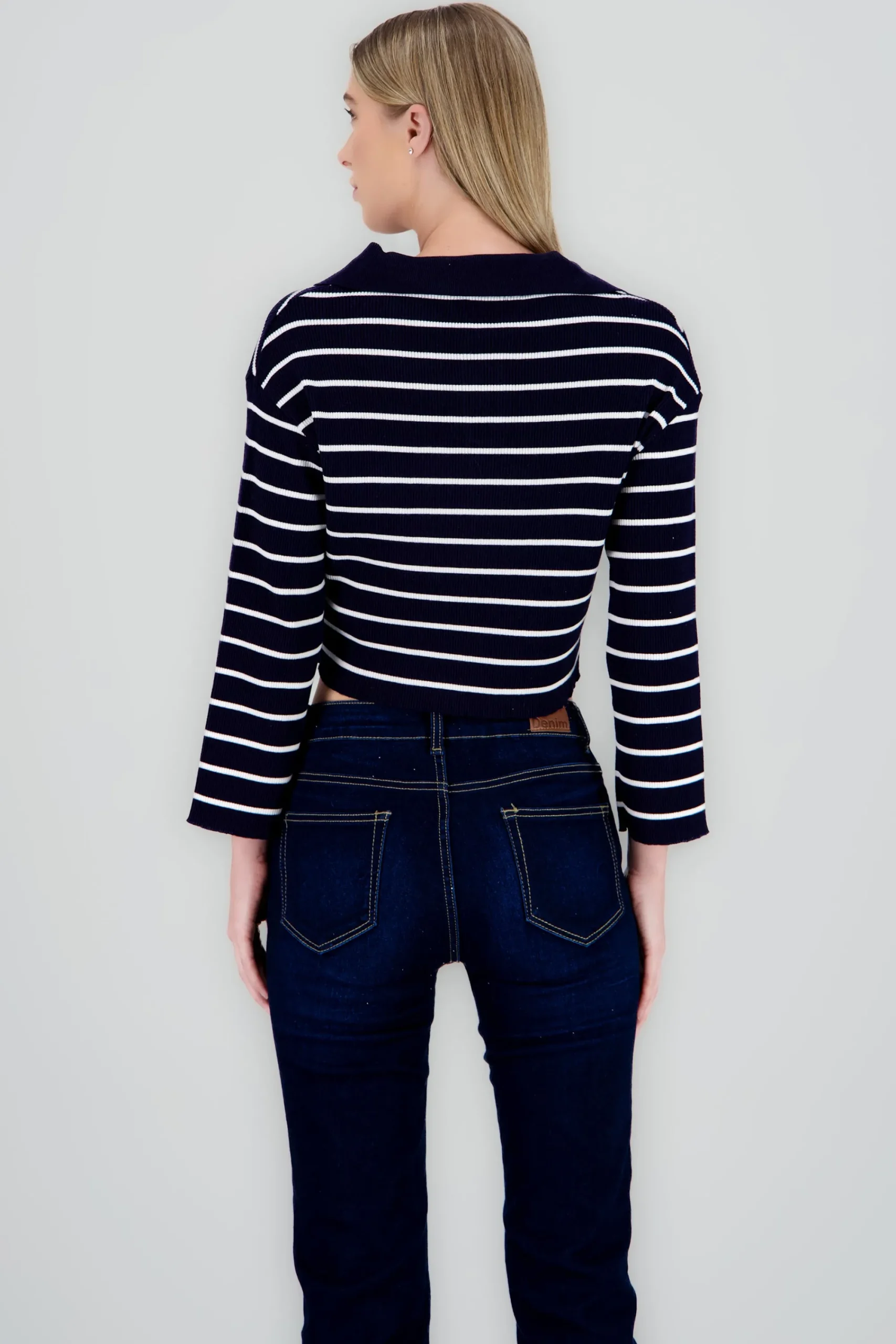 Shasa Striped Knit Polo Collar Sweater