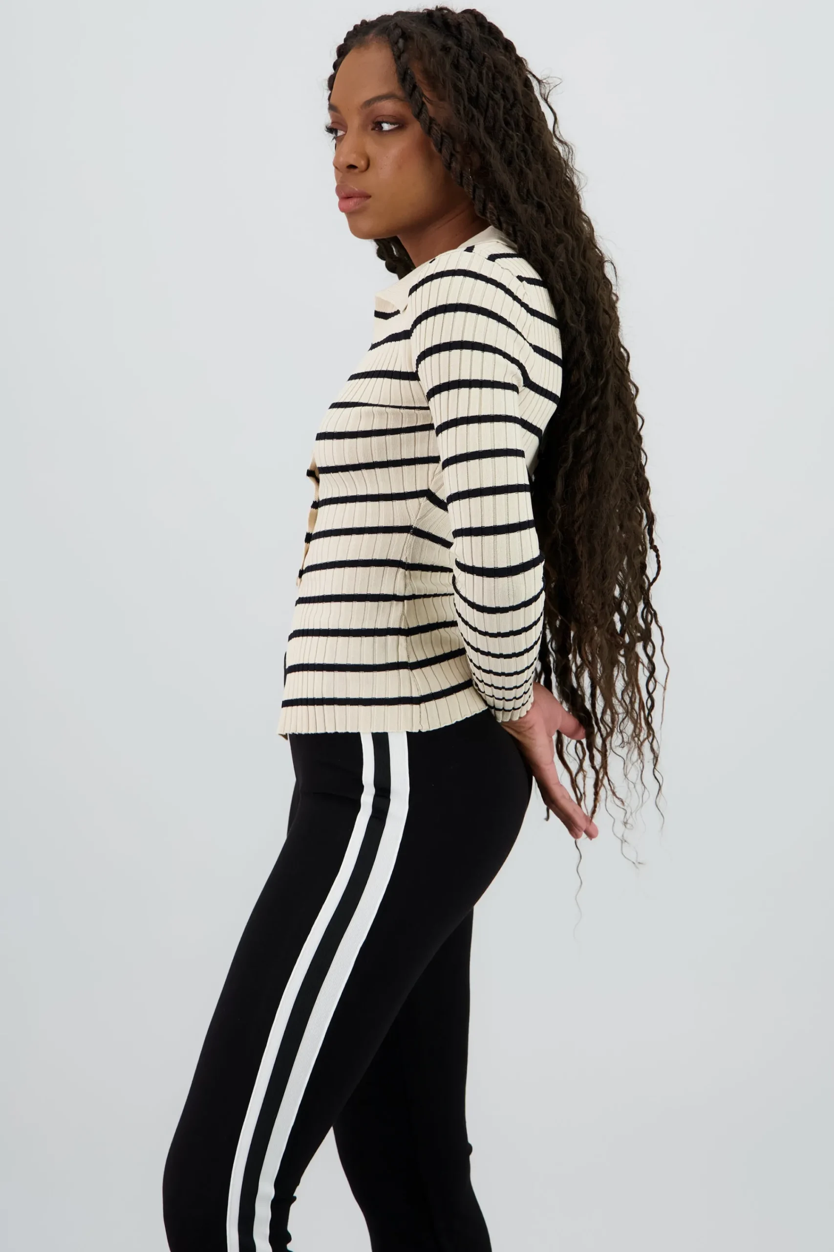 Shasa Striped Knit Polo Top