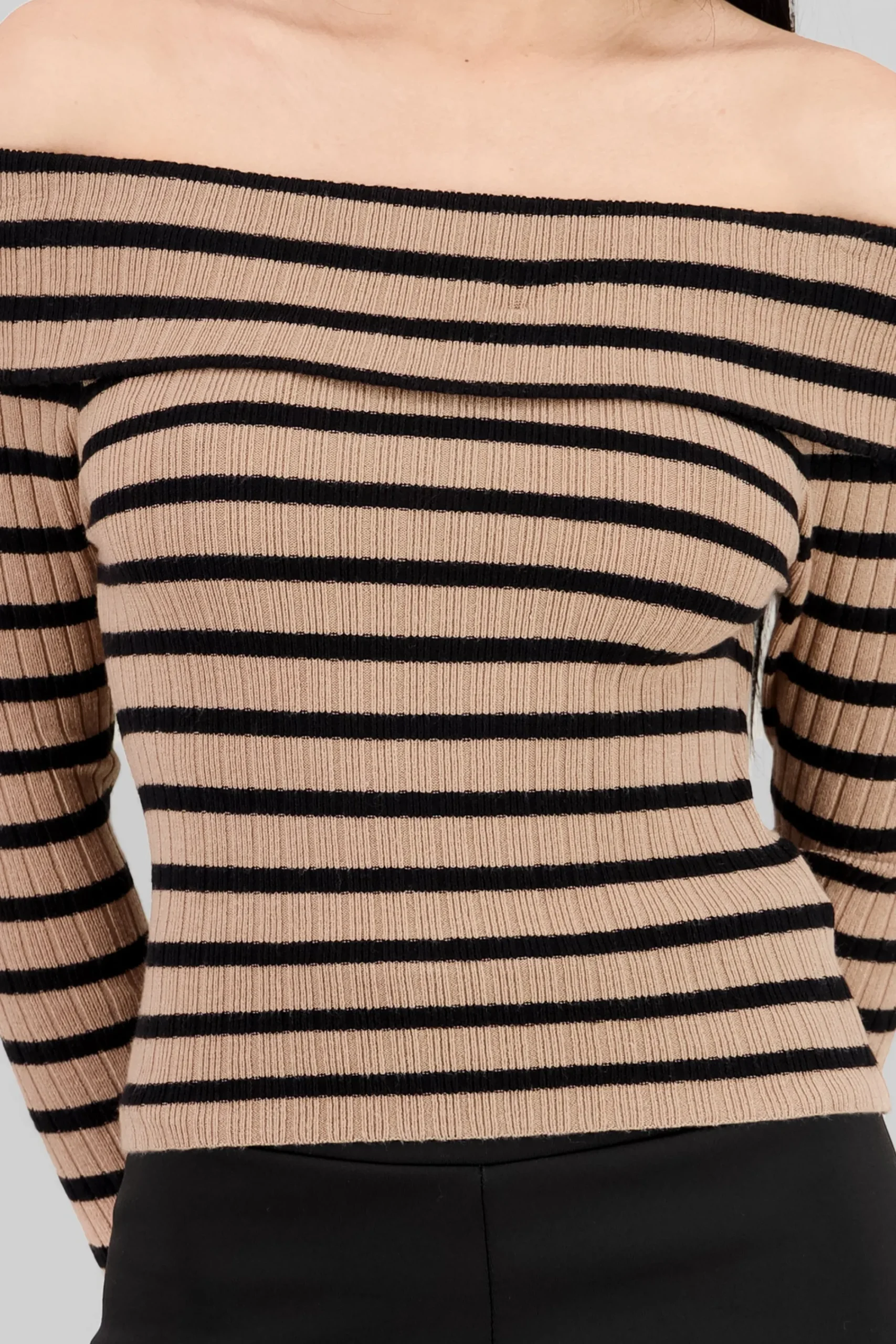 Shasa Striped Off Shoulder Long Sleeve Top