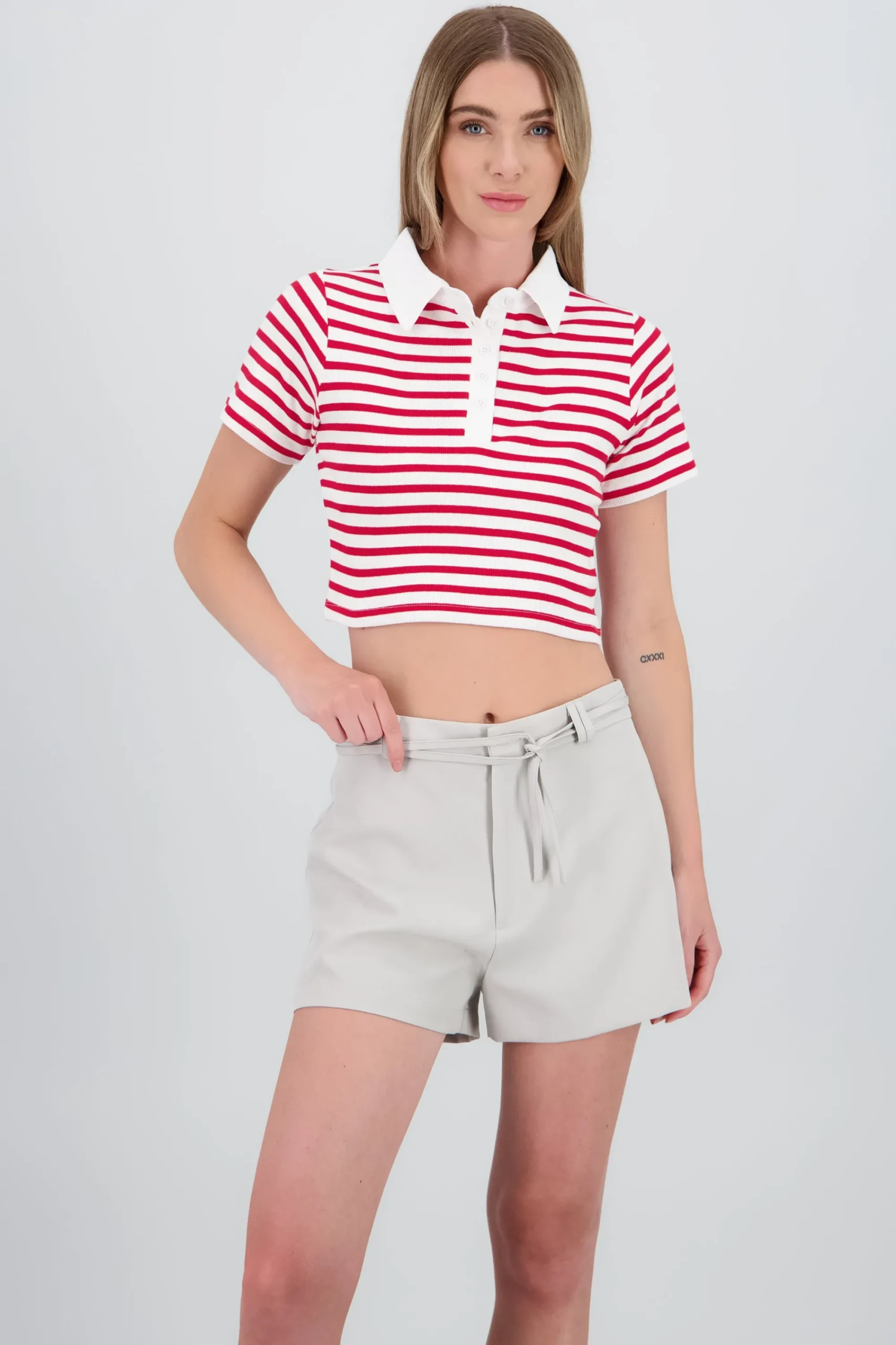 Shasa Striped Polo Neck Top