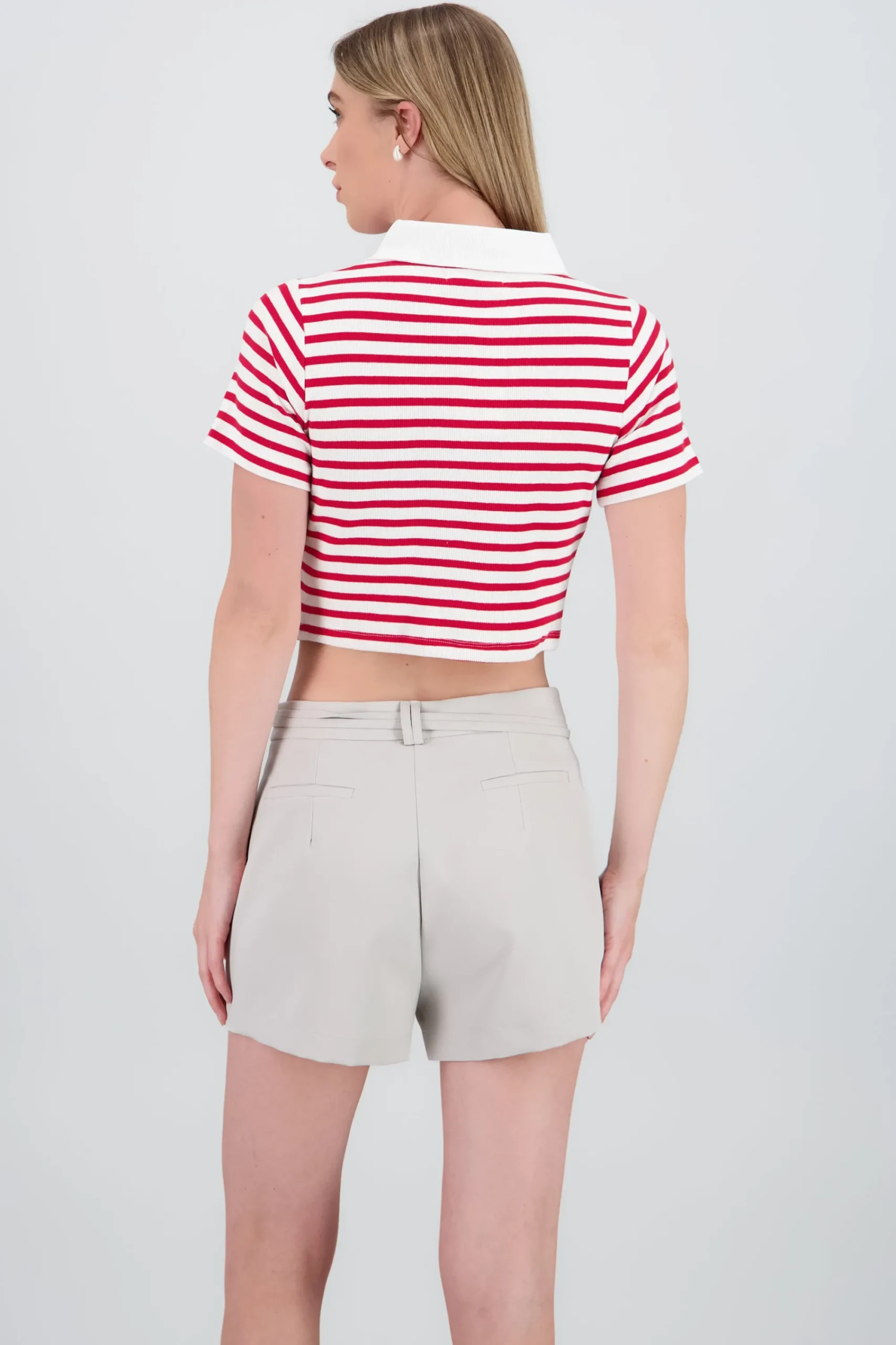 Shasa Striped Polo Neck Top
