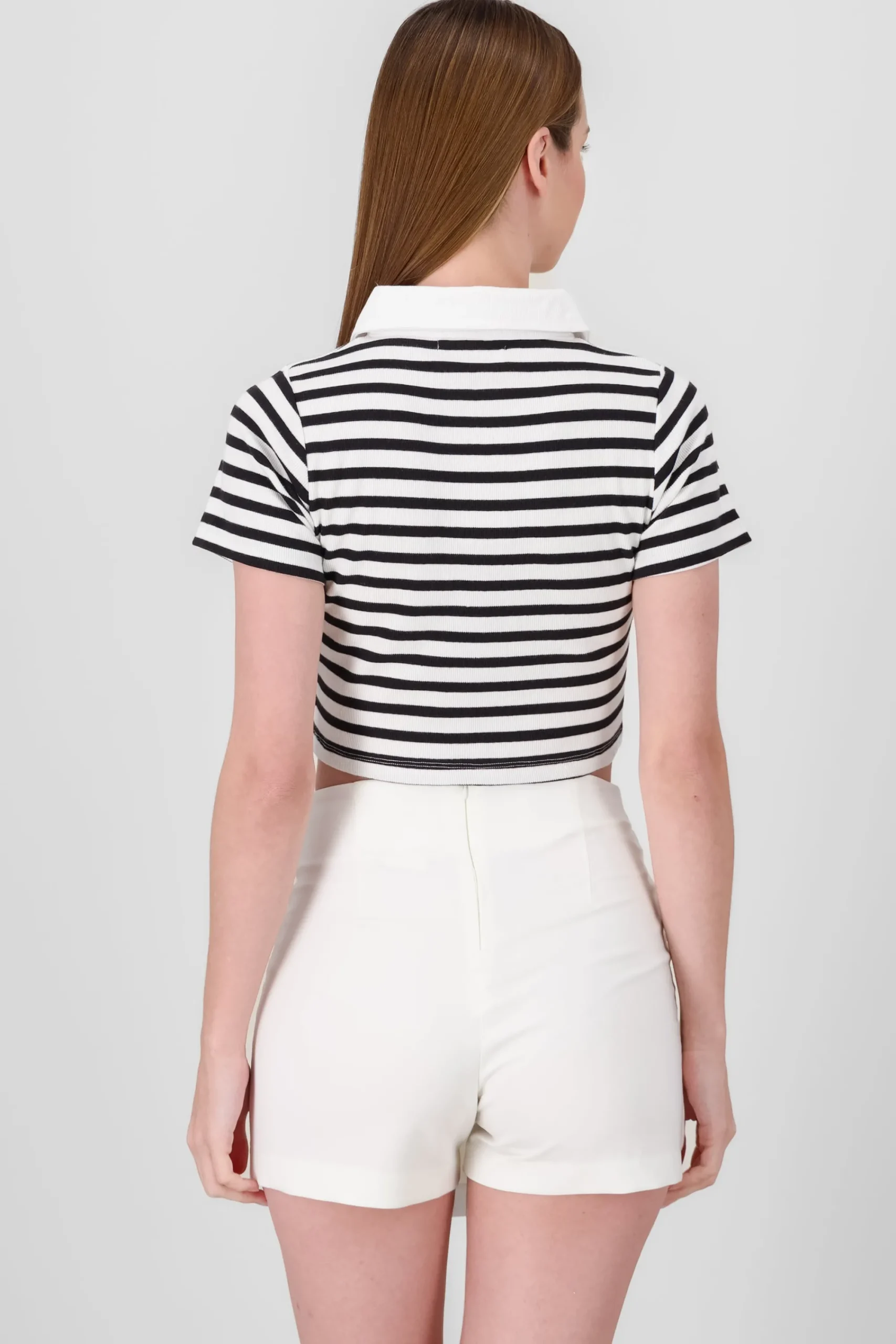 Shasa Striped Polo Neck Top