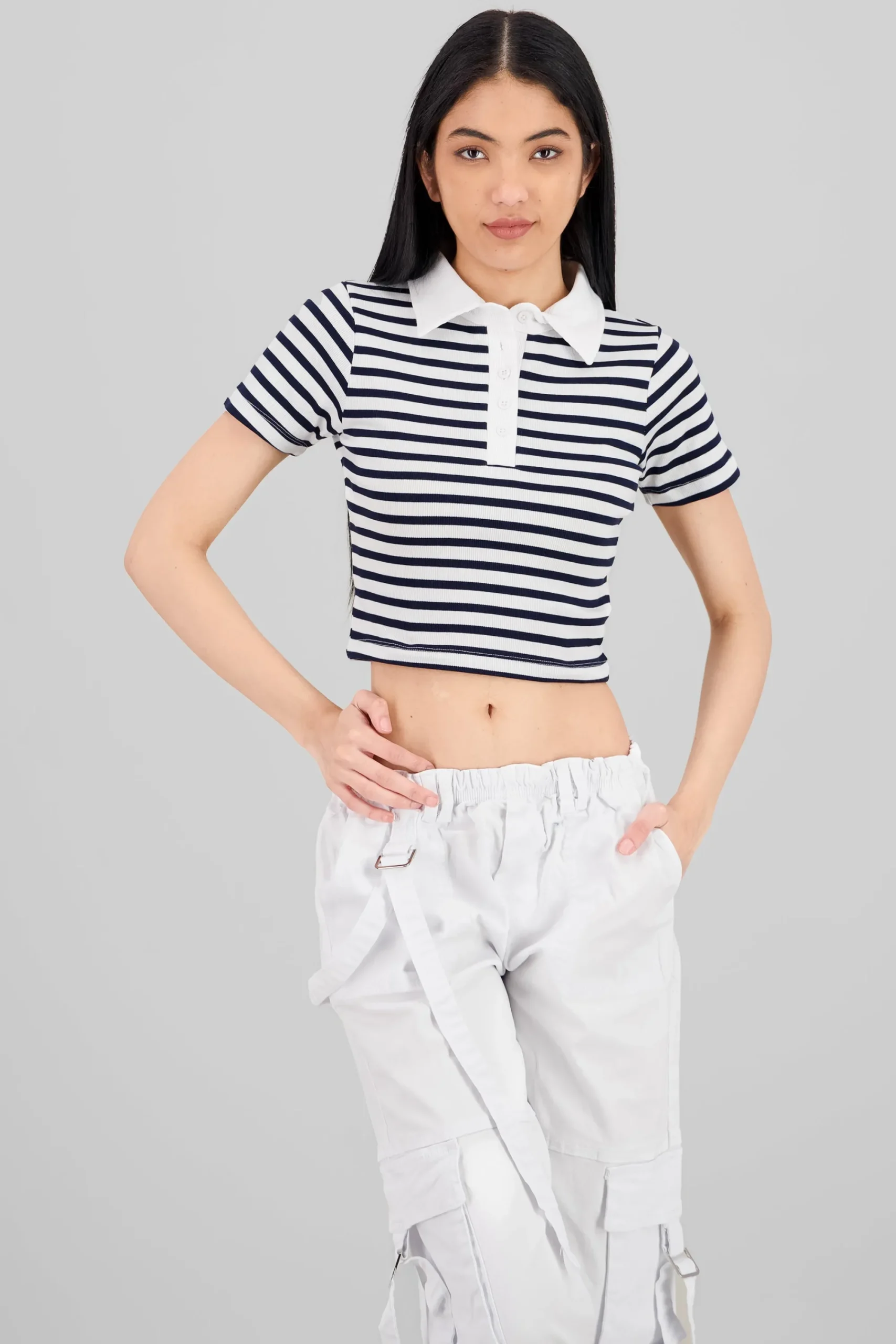 Shasa Striped Polo Neck Top