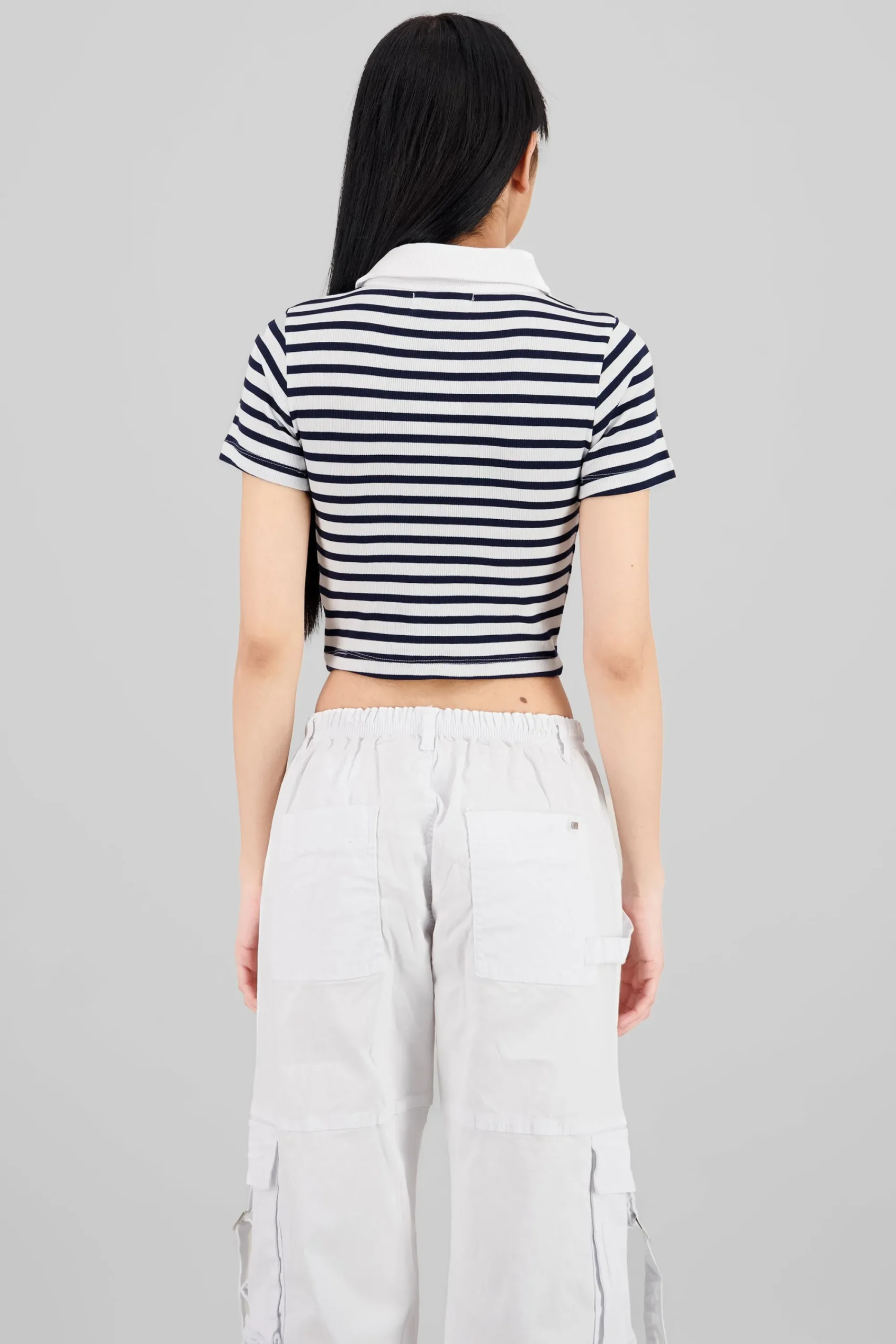 Shasa Striped Polo Neck Top