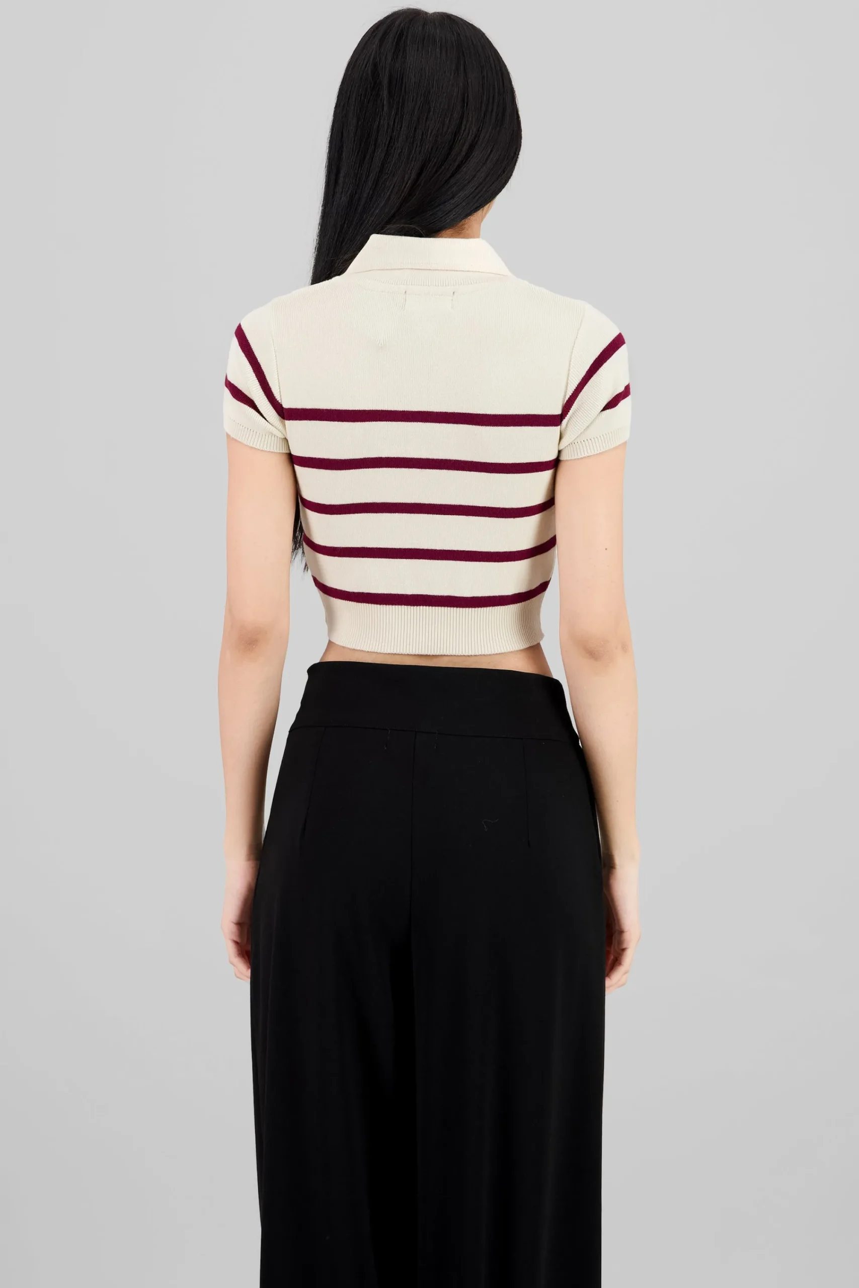 Shasa Striped Print Short Sleeve Polo Neck