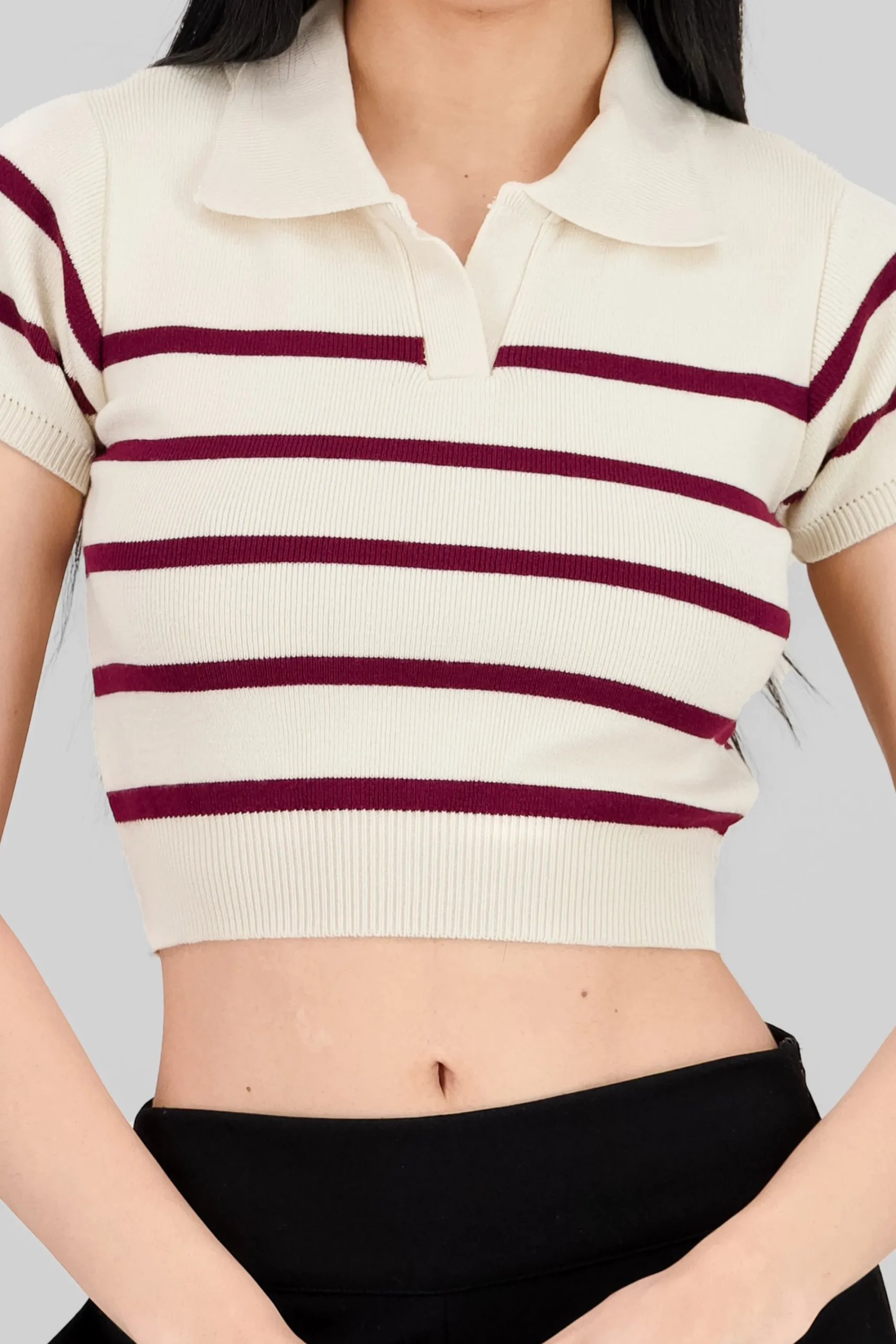 Shasa Striped Print Short Sleeve Polo Neck