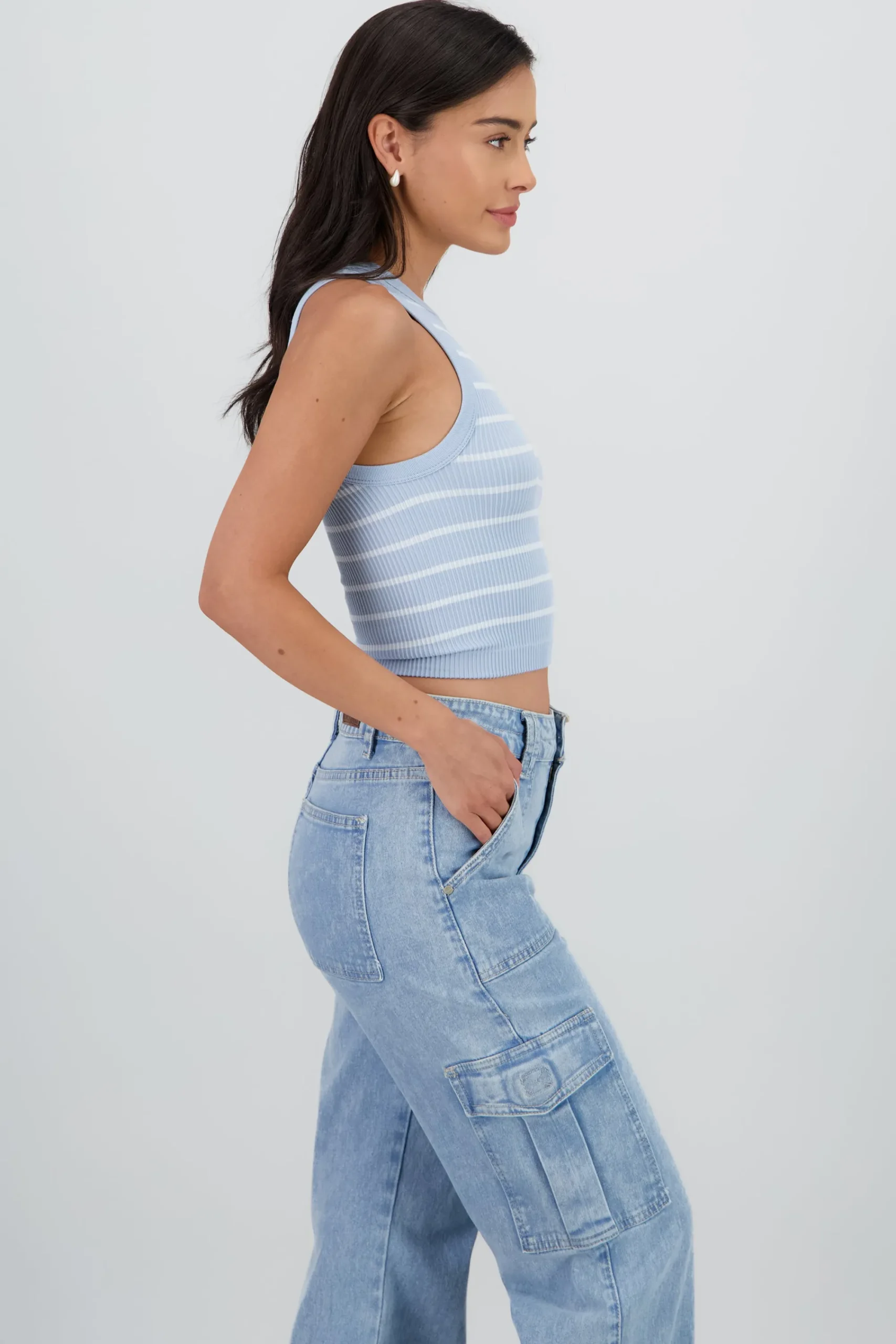 Shasa Striped Seamless Crew Neck Top