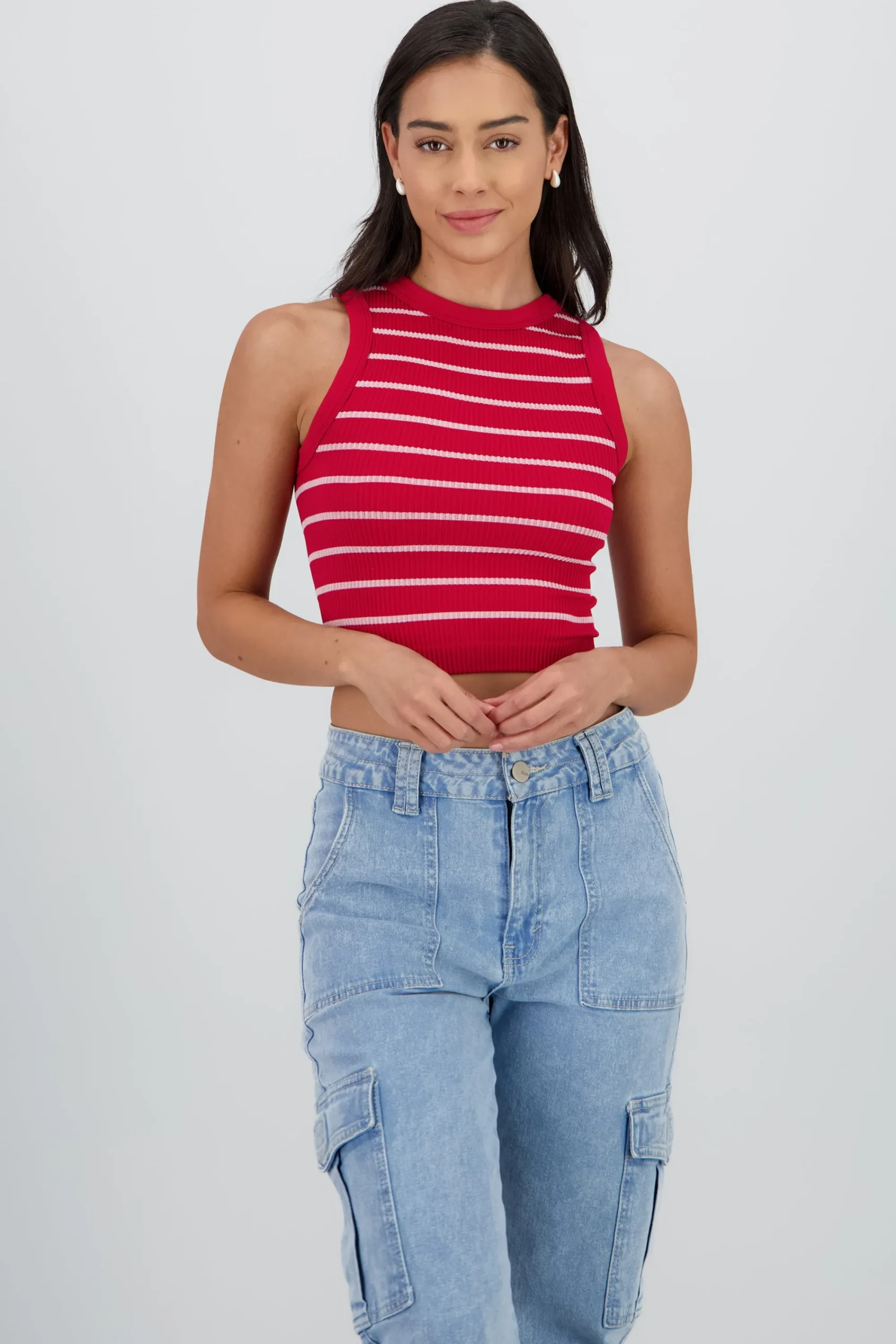 Shasa Striped Seamless Crew Neck Top