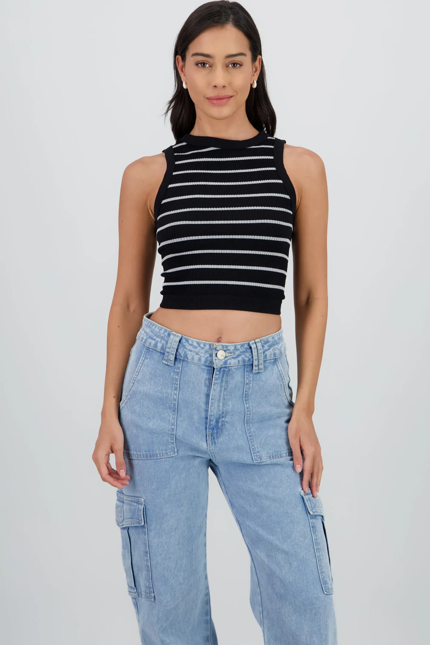 Shasa Striped Seamless Crew Neck Top