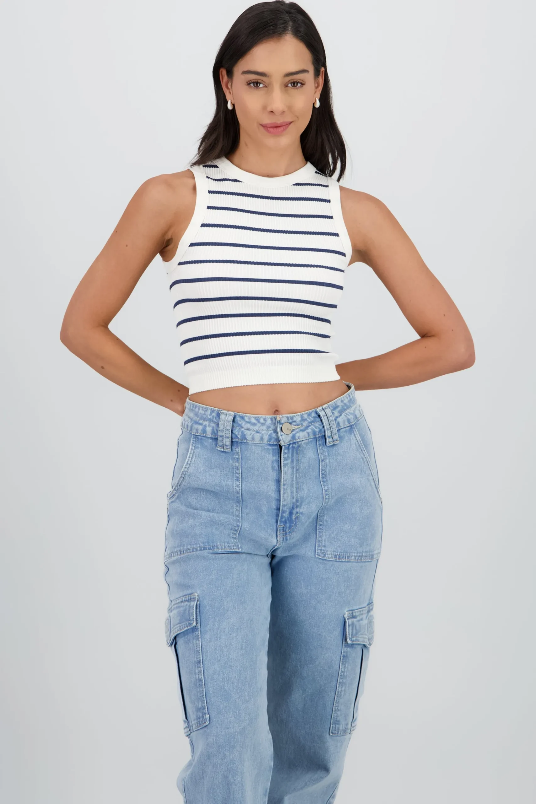 Shasa Striped Seamless Crew Neck Top
