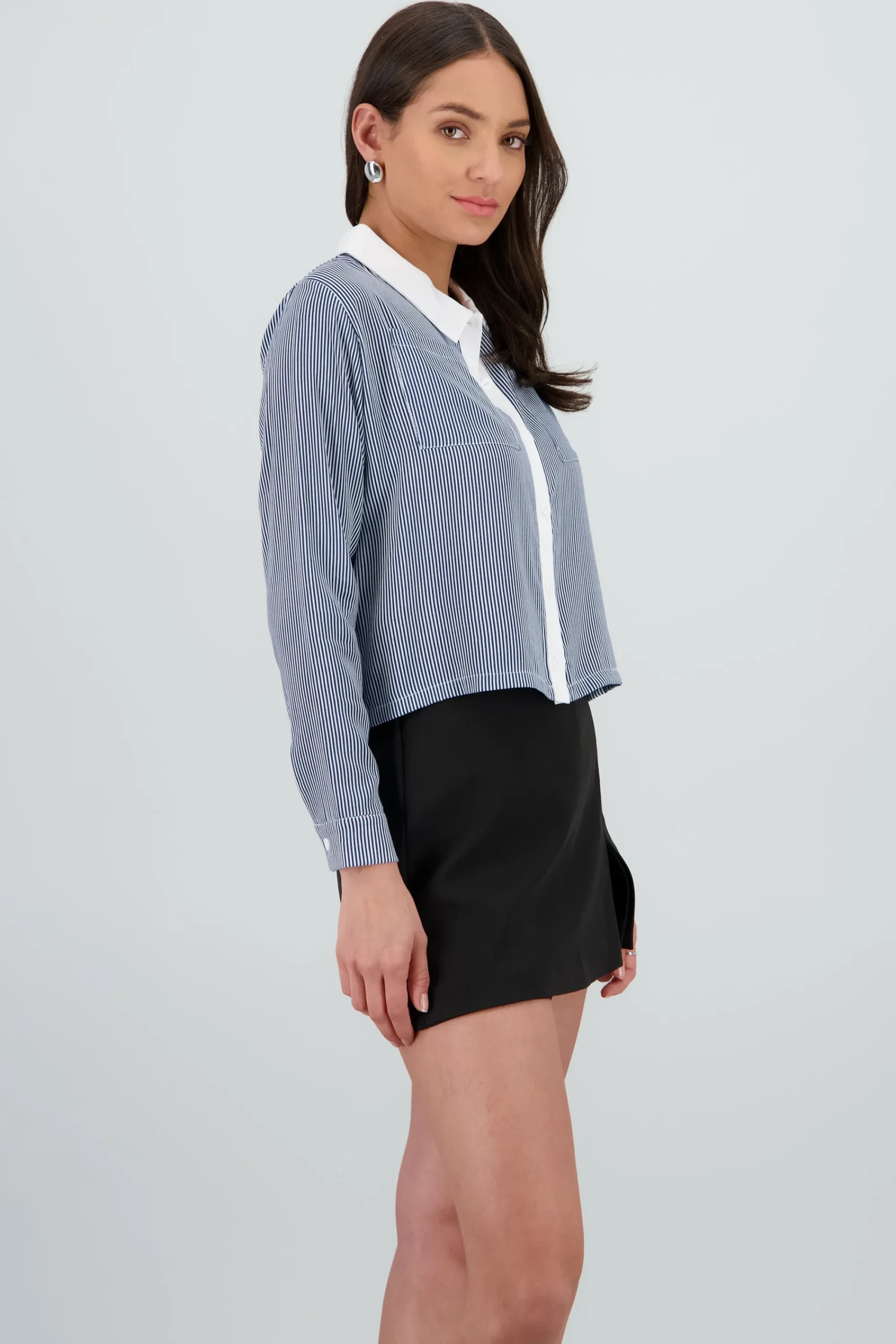 Shasa Striped Shirt with White Neck