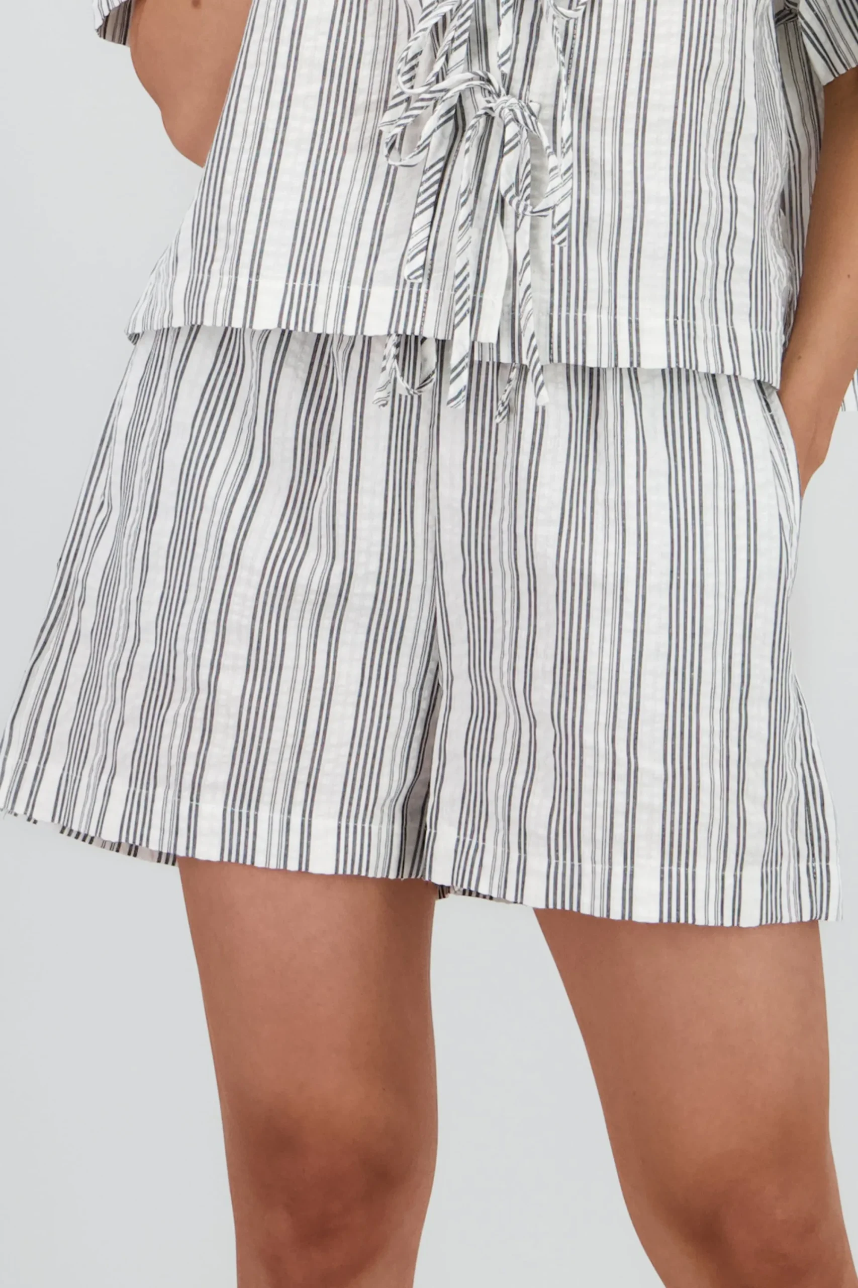 Shasa Striped Shorts with Drawstring Detail