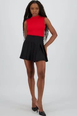 Shasa Striped Skirt with Waistband and Buttons