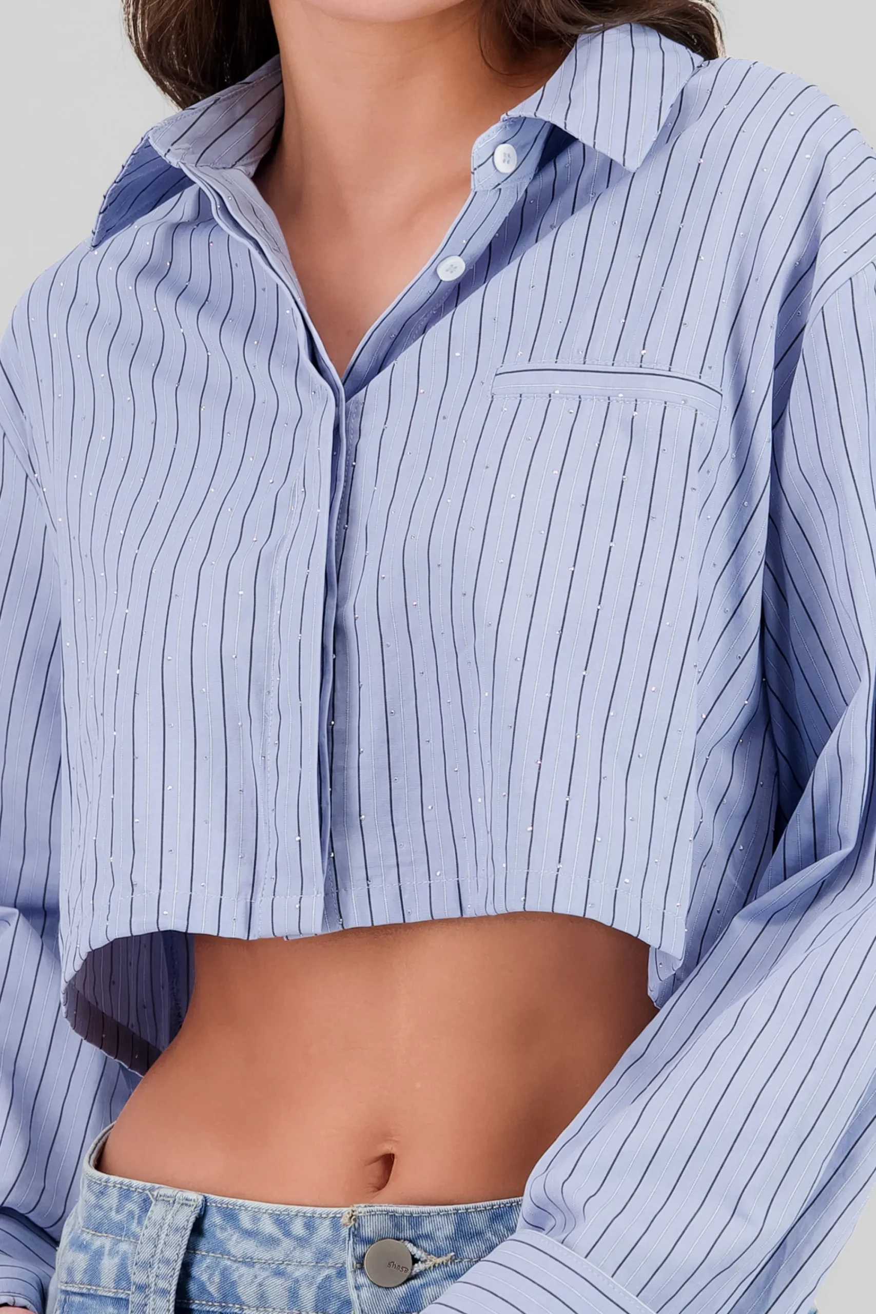 Shasa Striped Sparkly Crop Shirt