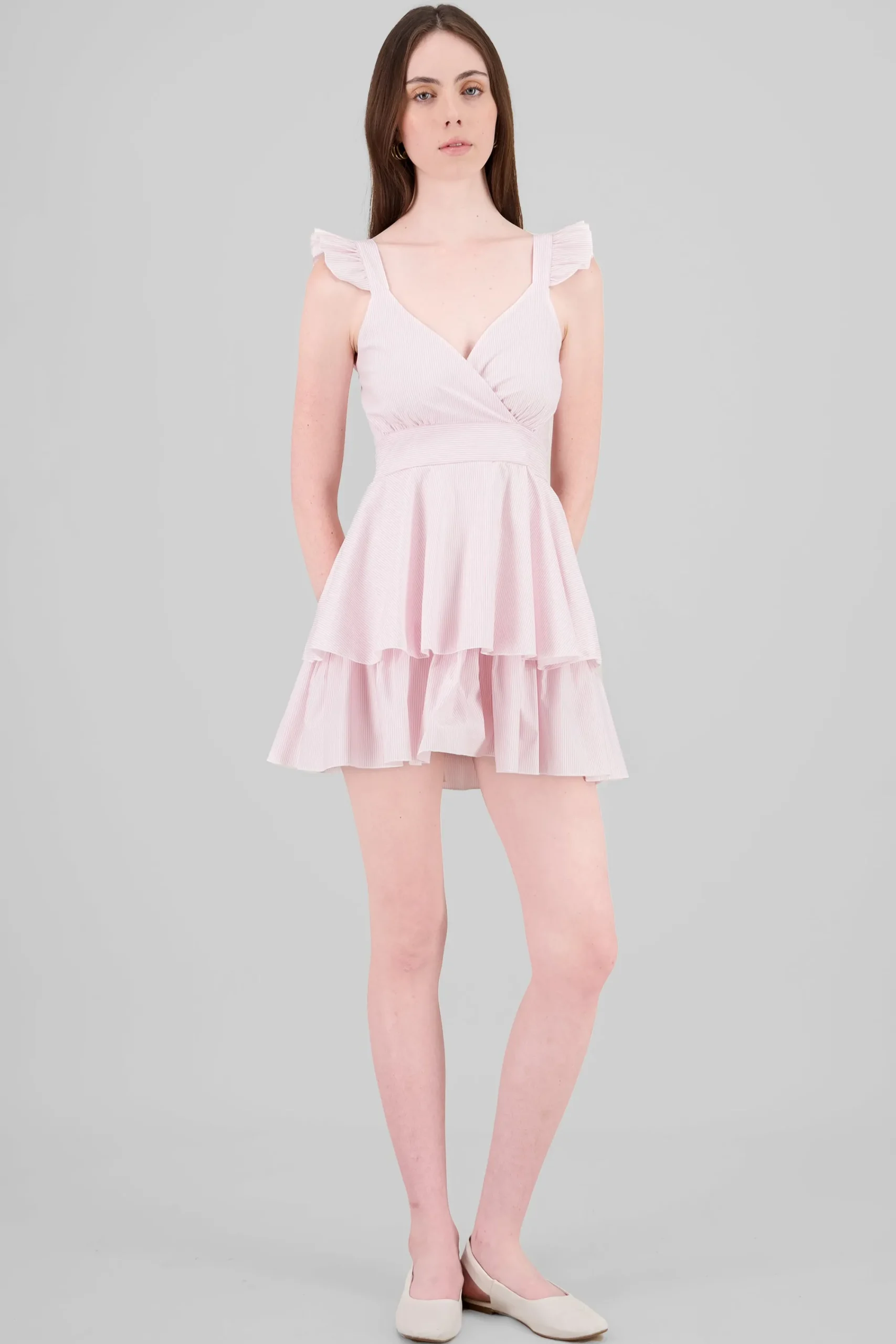 Shasa Striped Strap Dress with Ruffles