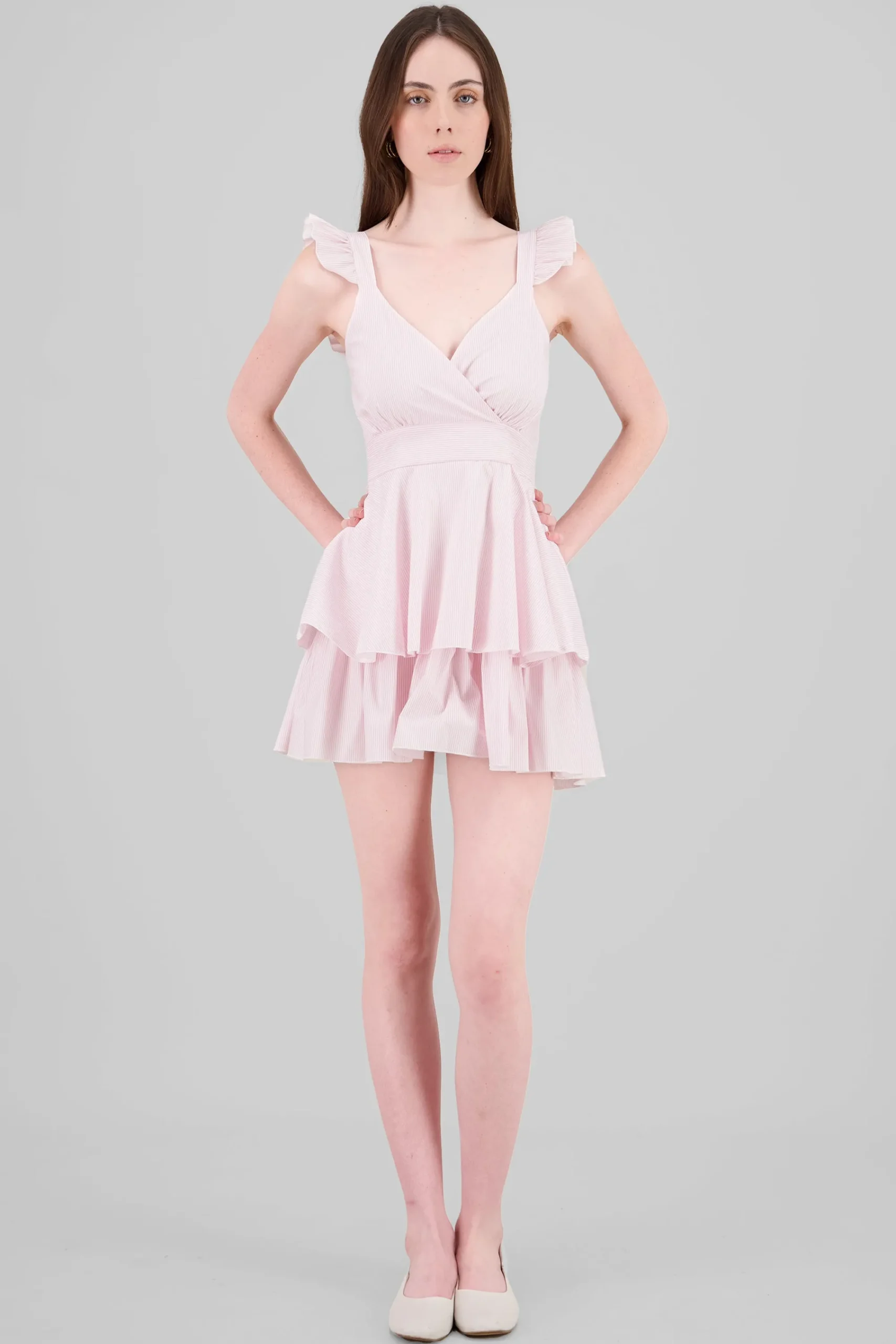 Shasa Striped Strap Dress with Ruffles