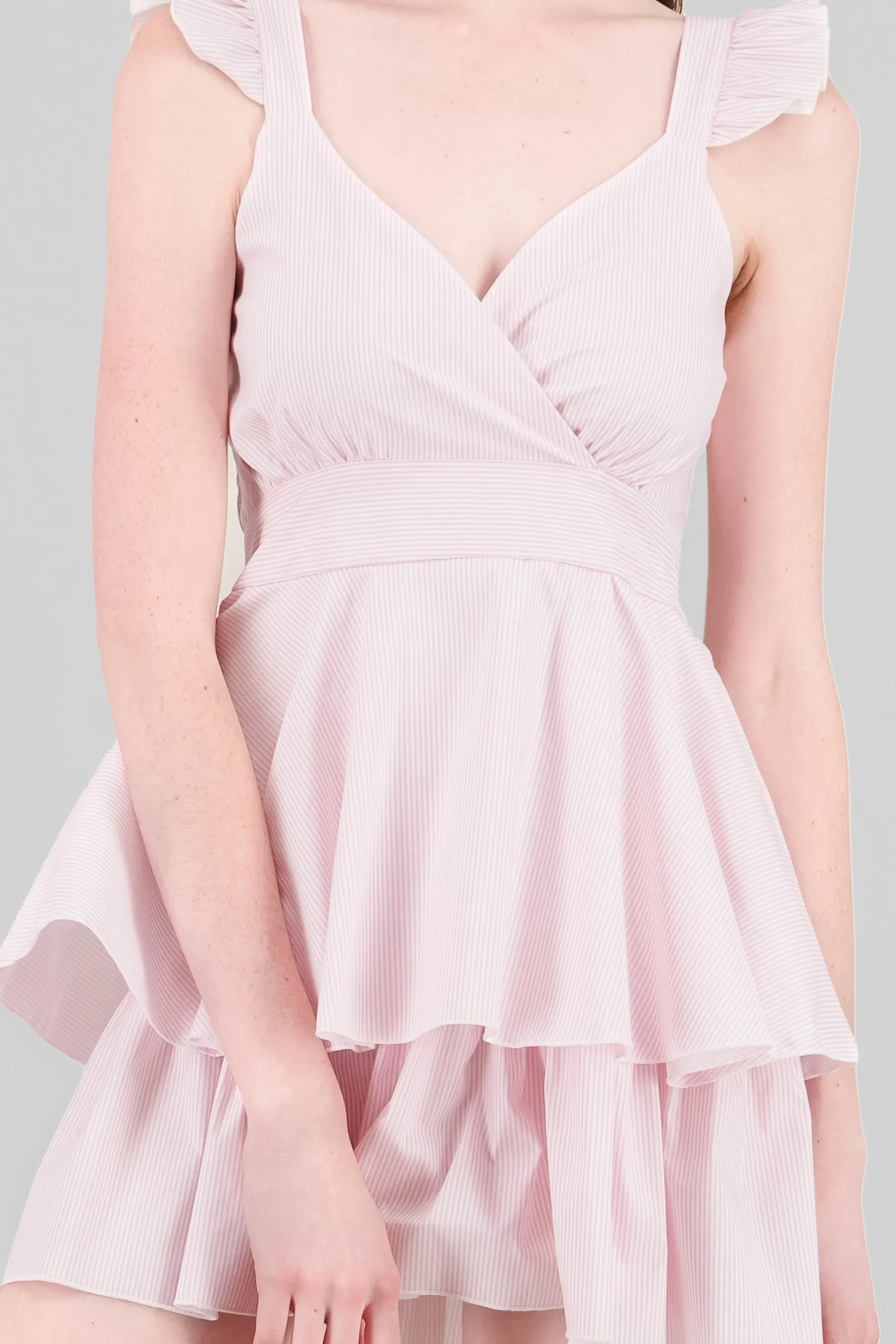 Shasa Striped Strap Dress with Ruffles