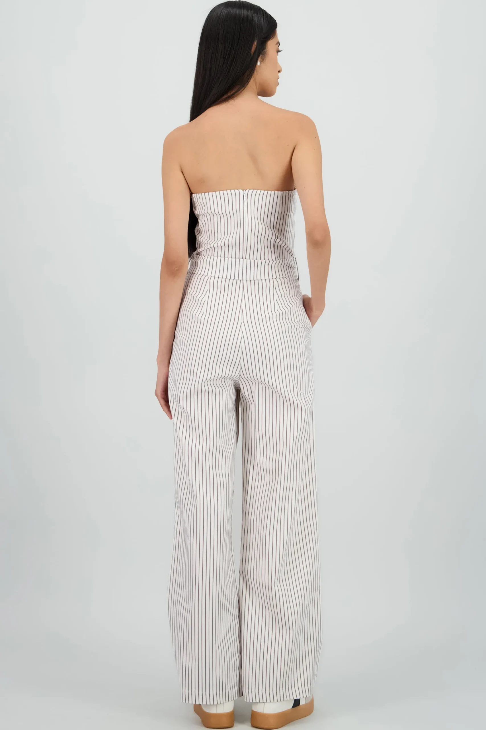 Shasa Striped Strapless Jumpsuit with Bow Detail