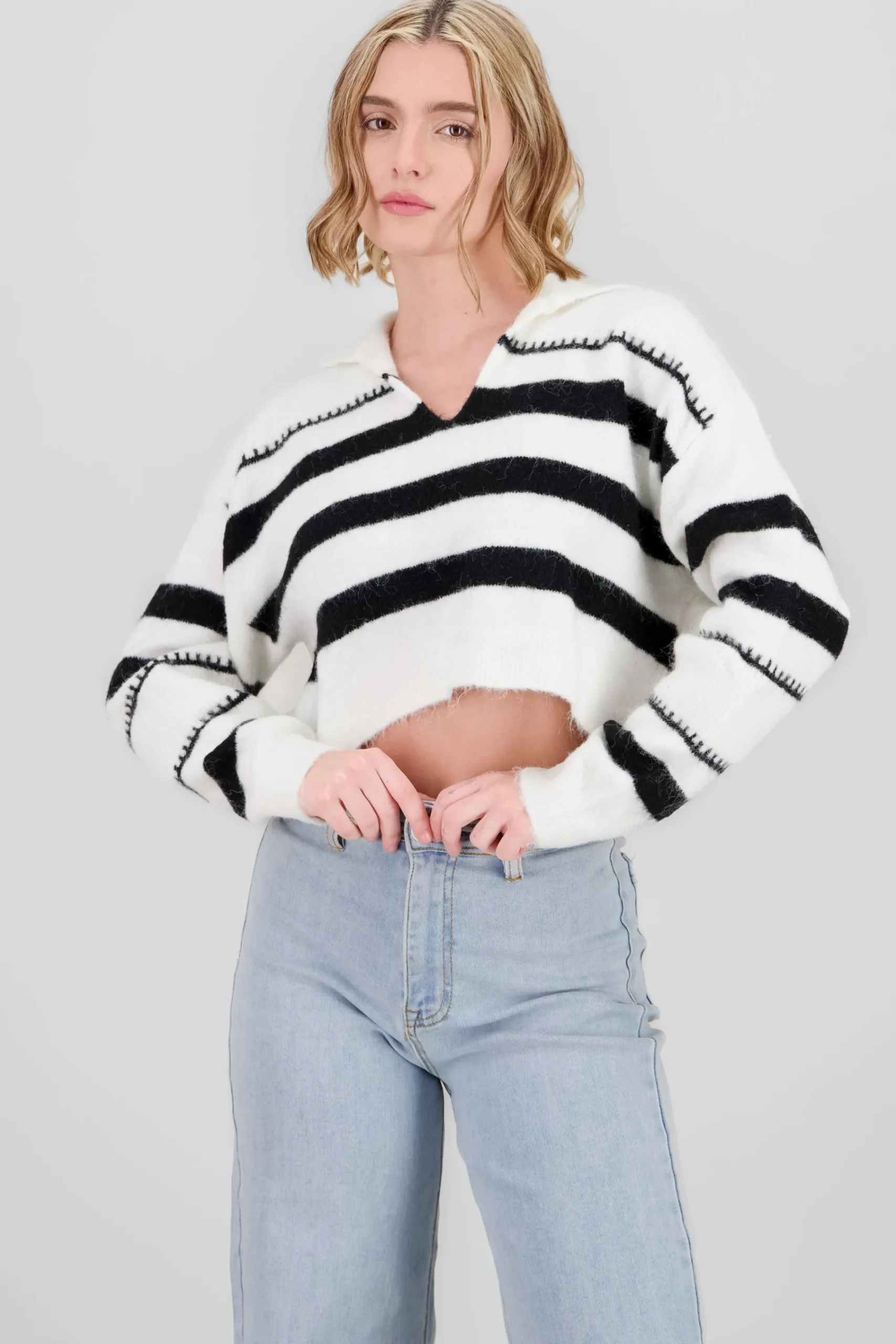 Shasa Striped V-neck Sweater