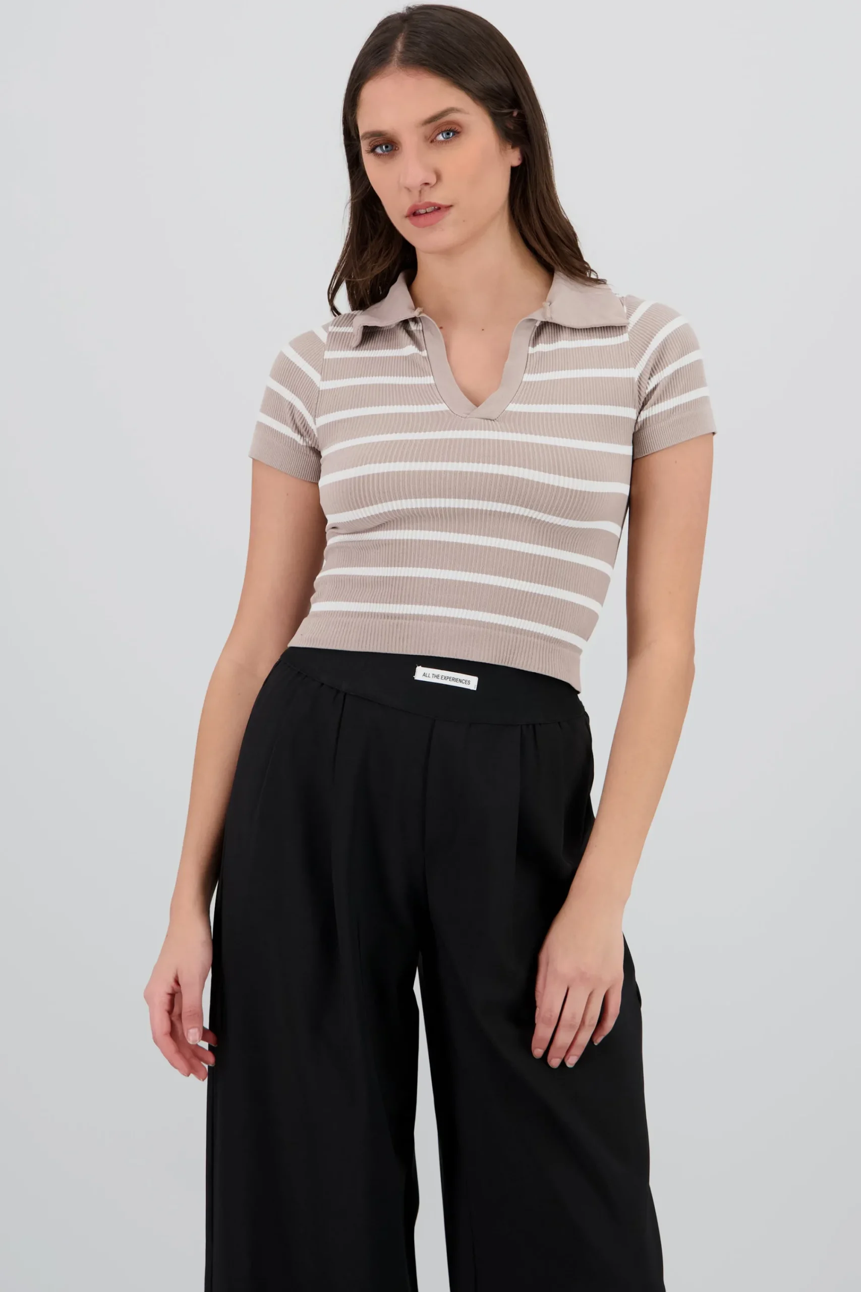 Shasa Stripped Polo Neck Top