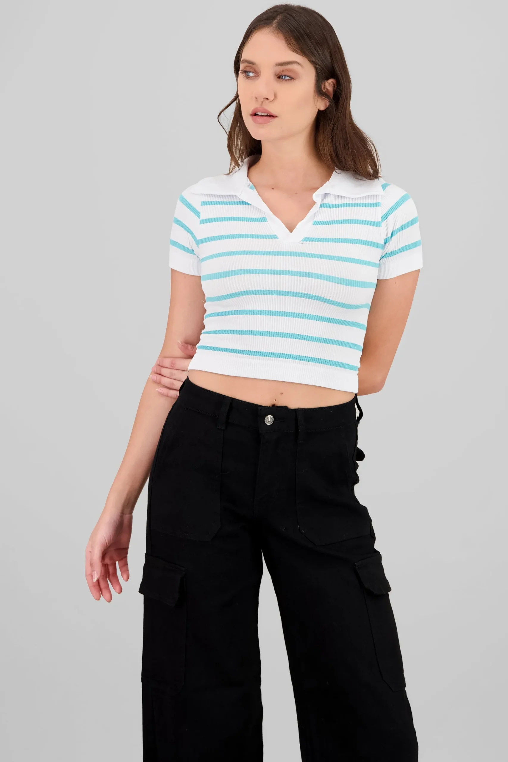 Shasa Stripped Polo Neck Top