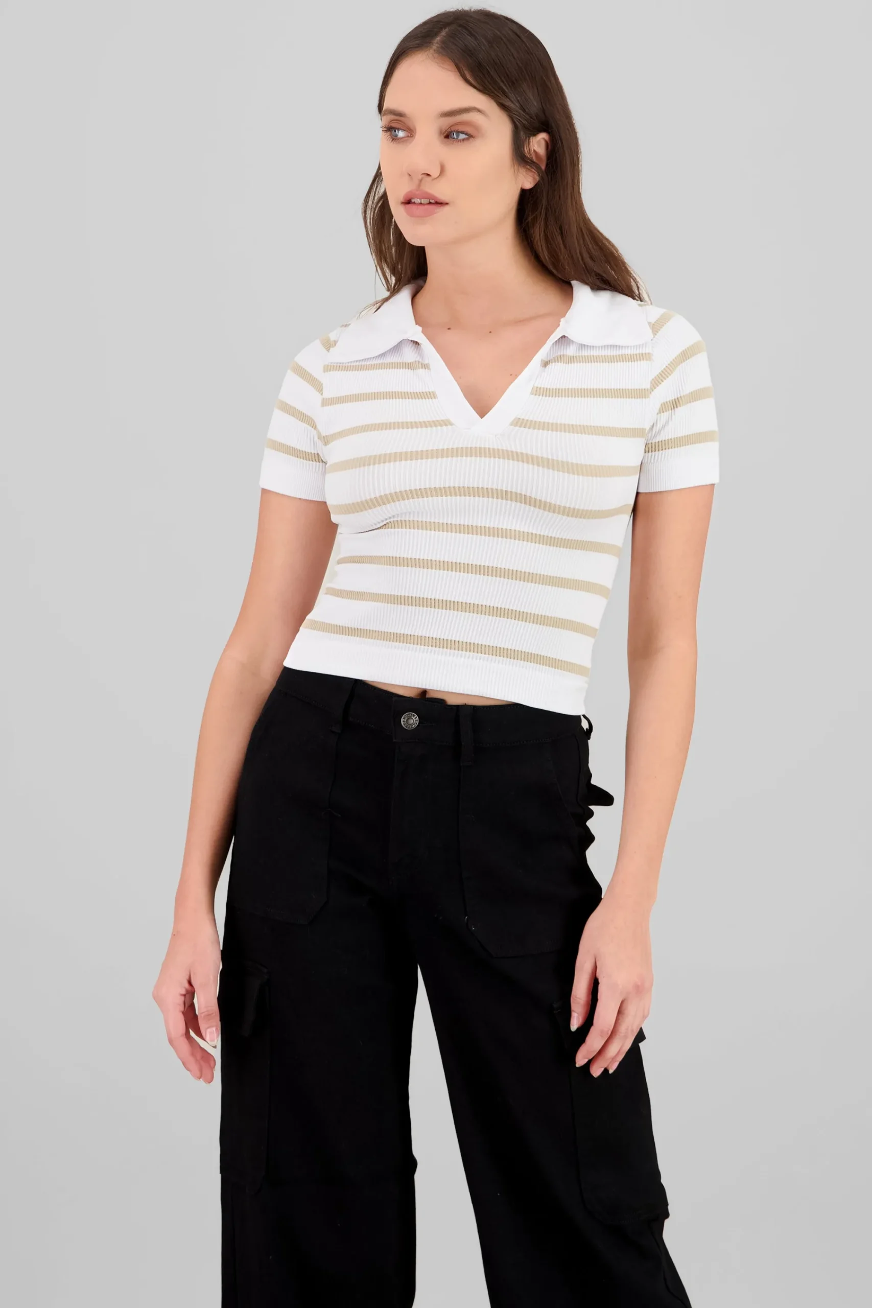 Shasa Stripped Polo Neck Top
