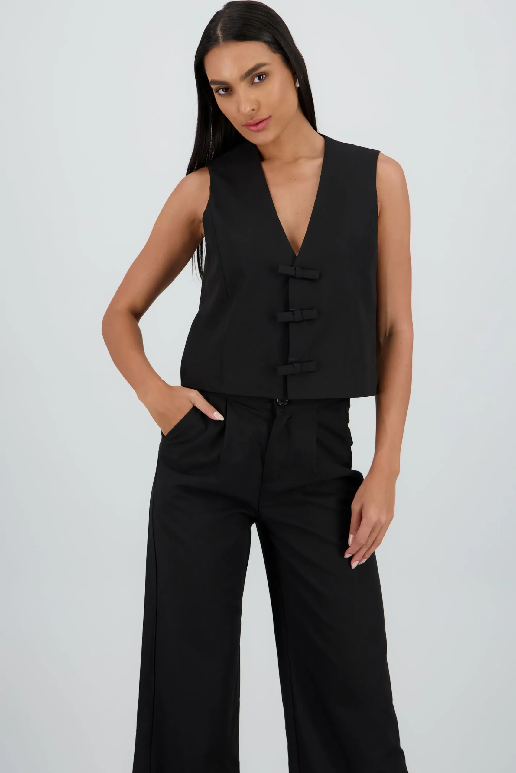 Shasa Tailored Vest with Bow Detail