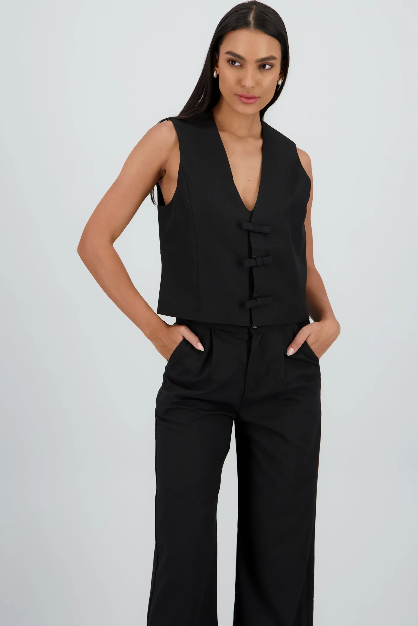 Shasa Tailored Vest with Bow Detail