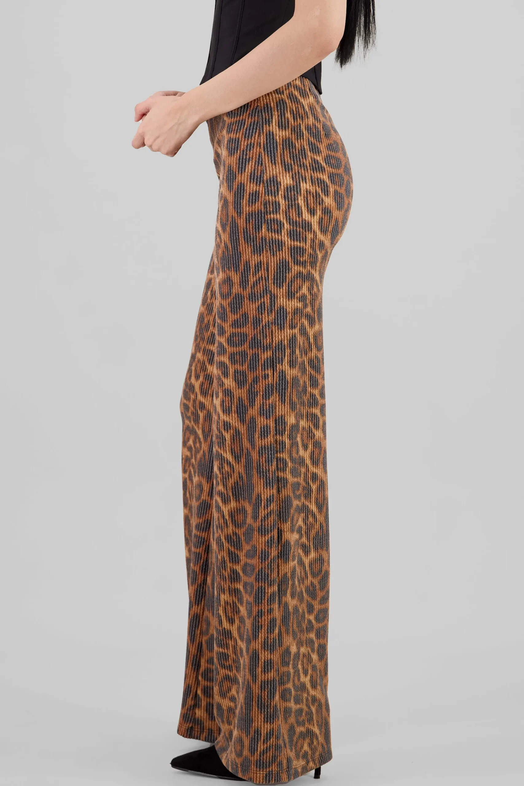 Shasa Textured Animal Print Wide Leg Pants