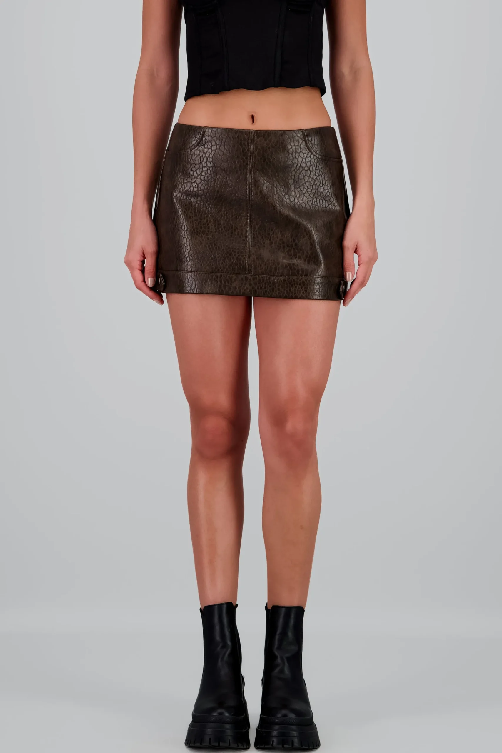 Shasa Textured Faux Leather Mini Skirt