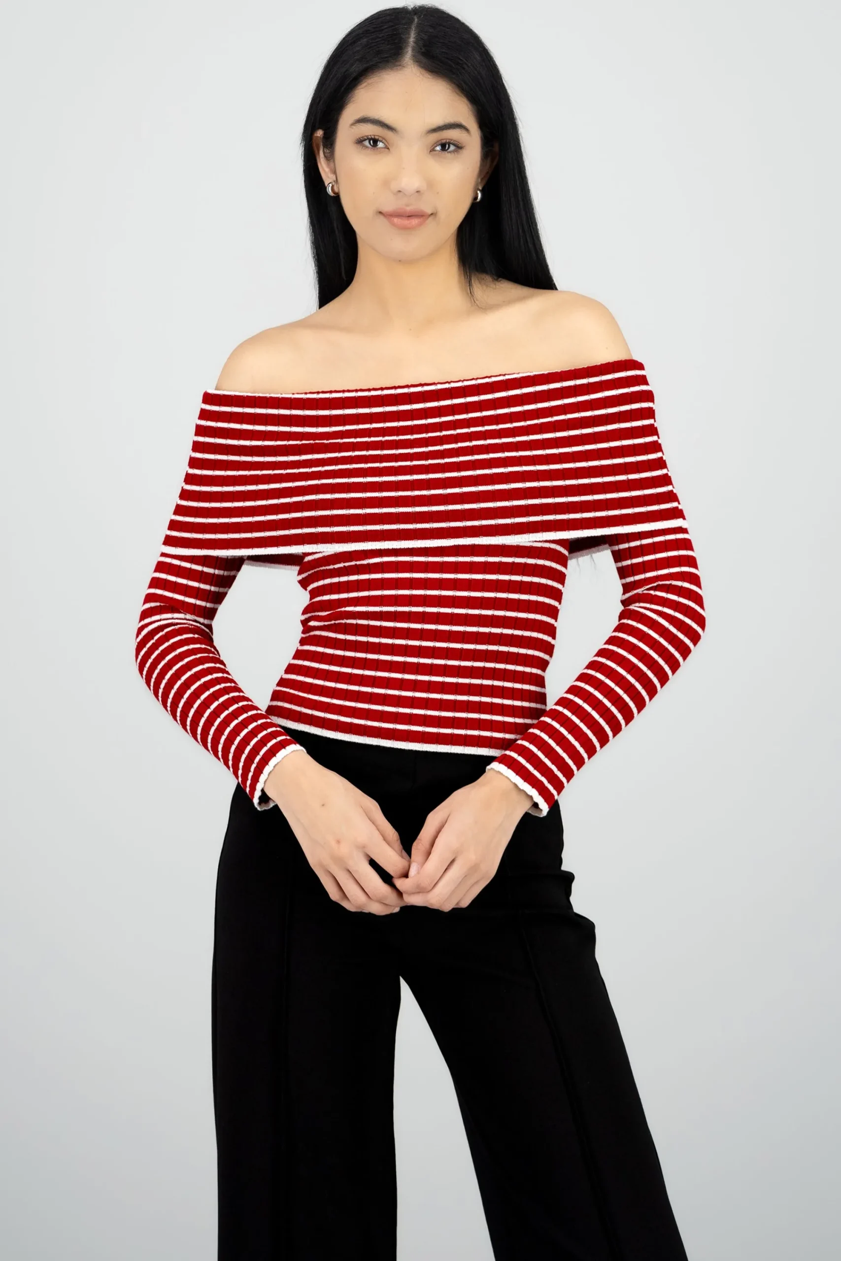 Shasa Textured Off Shoulder Long Sleeve Top