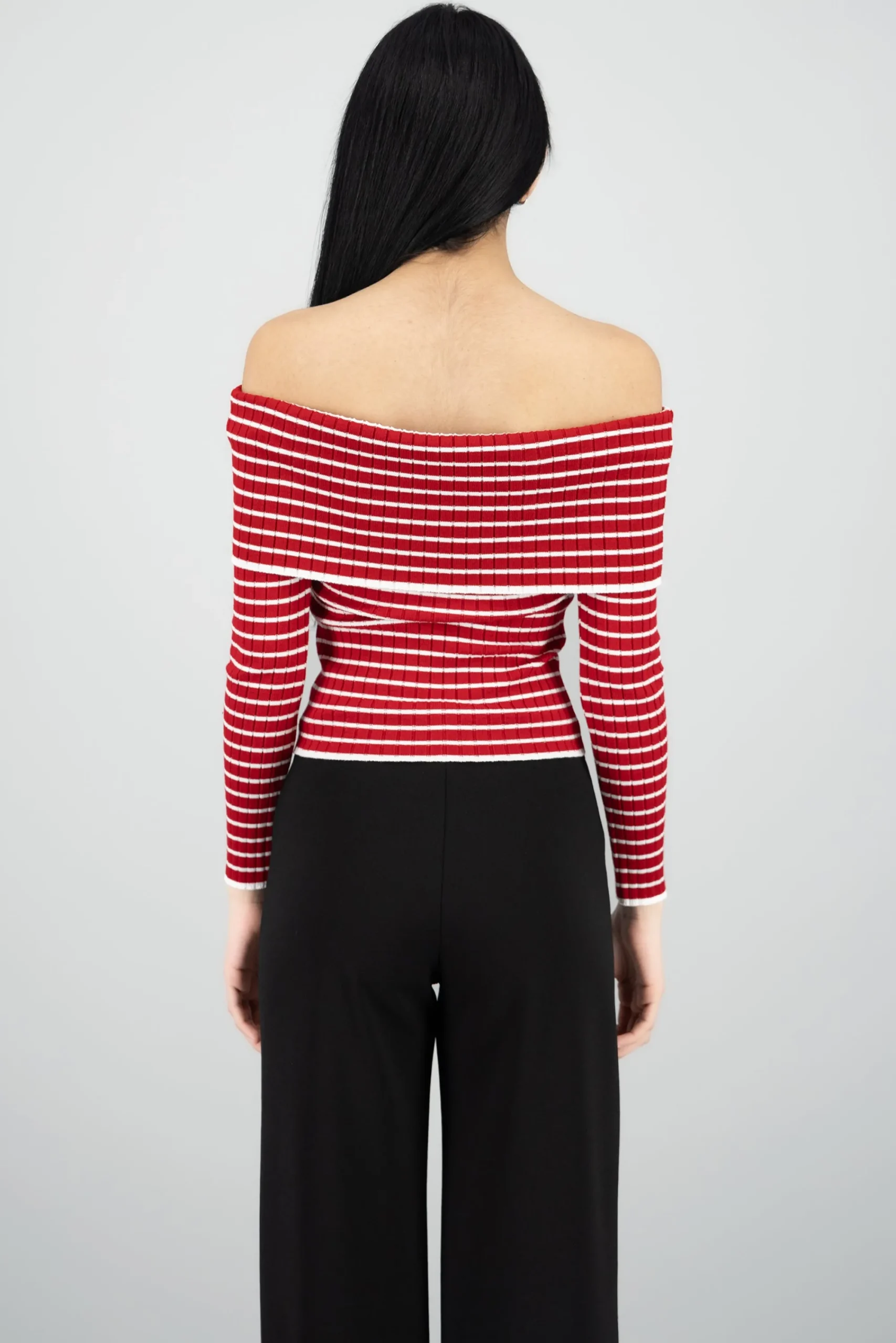 Shasa Textured Off Shoulder Long Sleeve Top