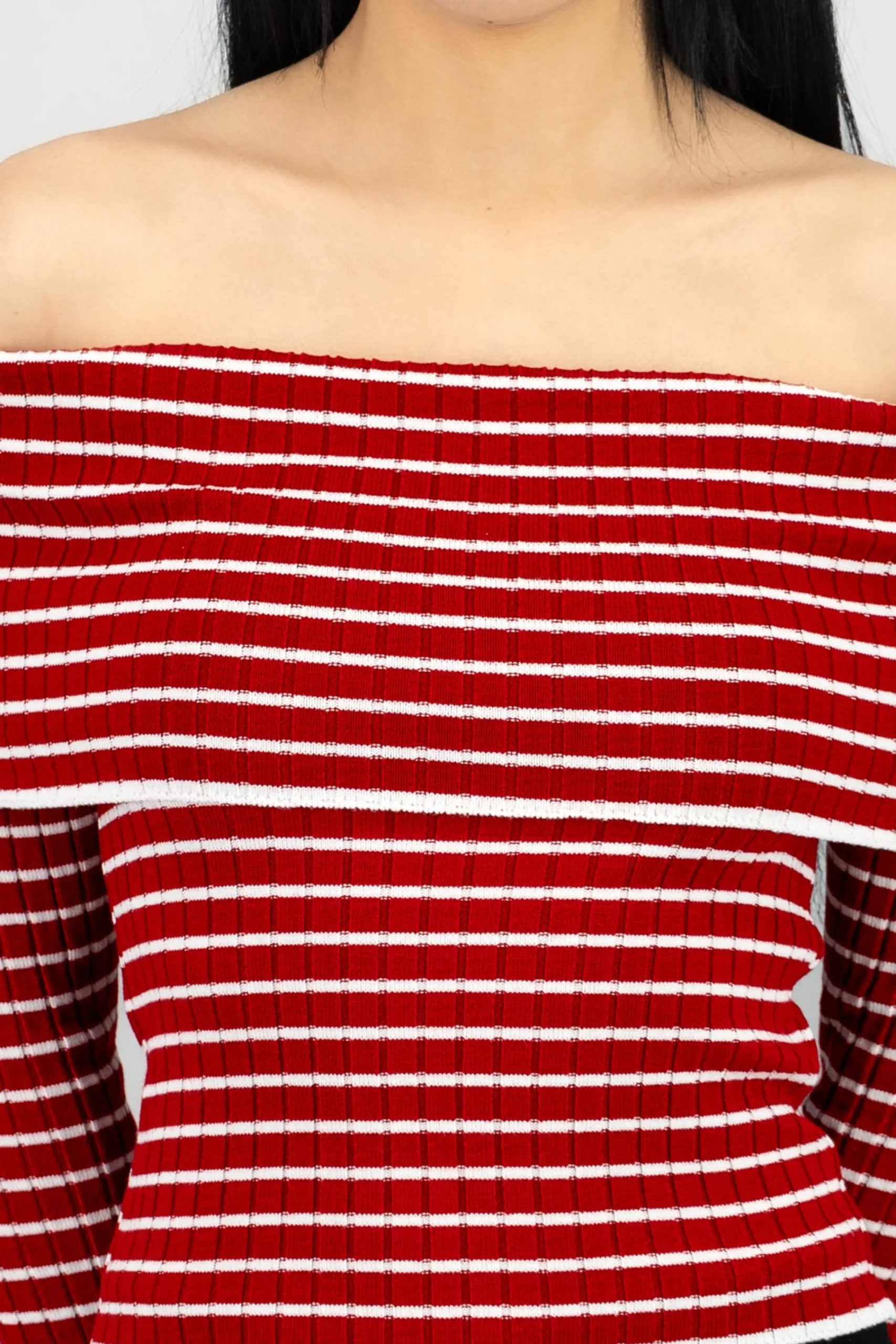 Shasa Textured Off Shoulder Long Sleeve Top