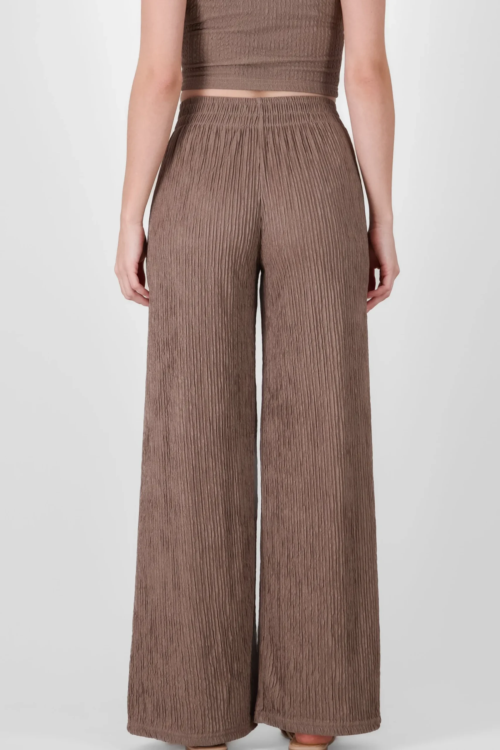 Shasa Textured Pants with Elastic Waistband