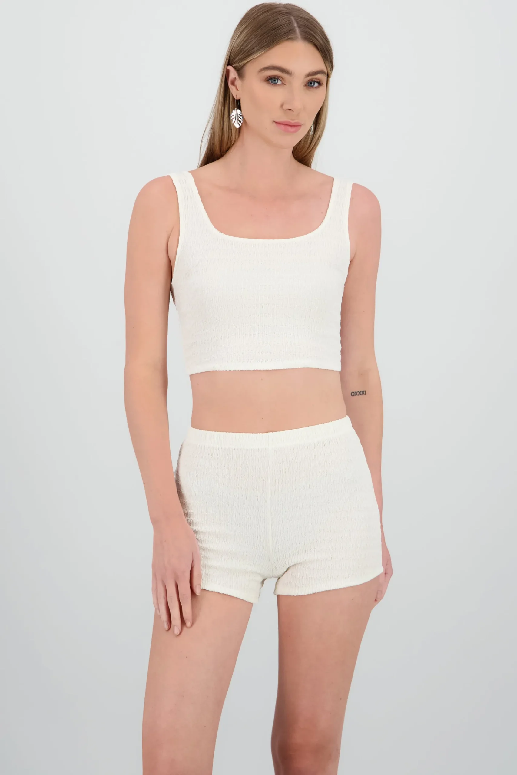 Shasa Textured Spaghetti Strap Crop Top