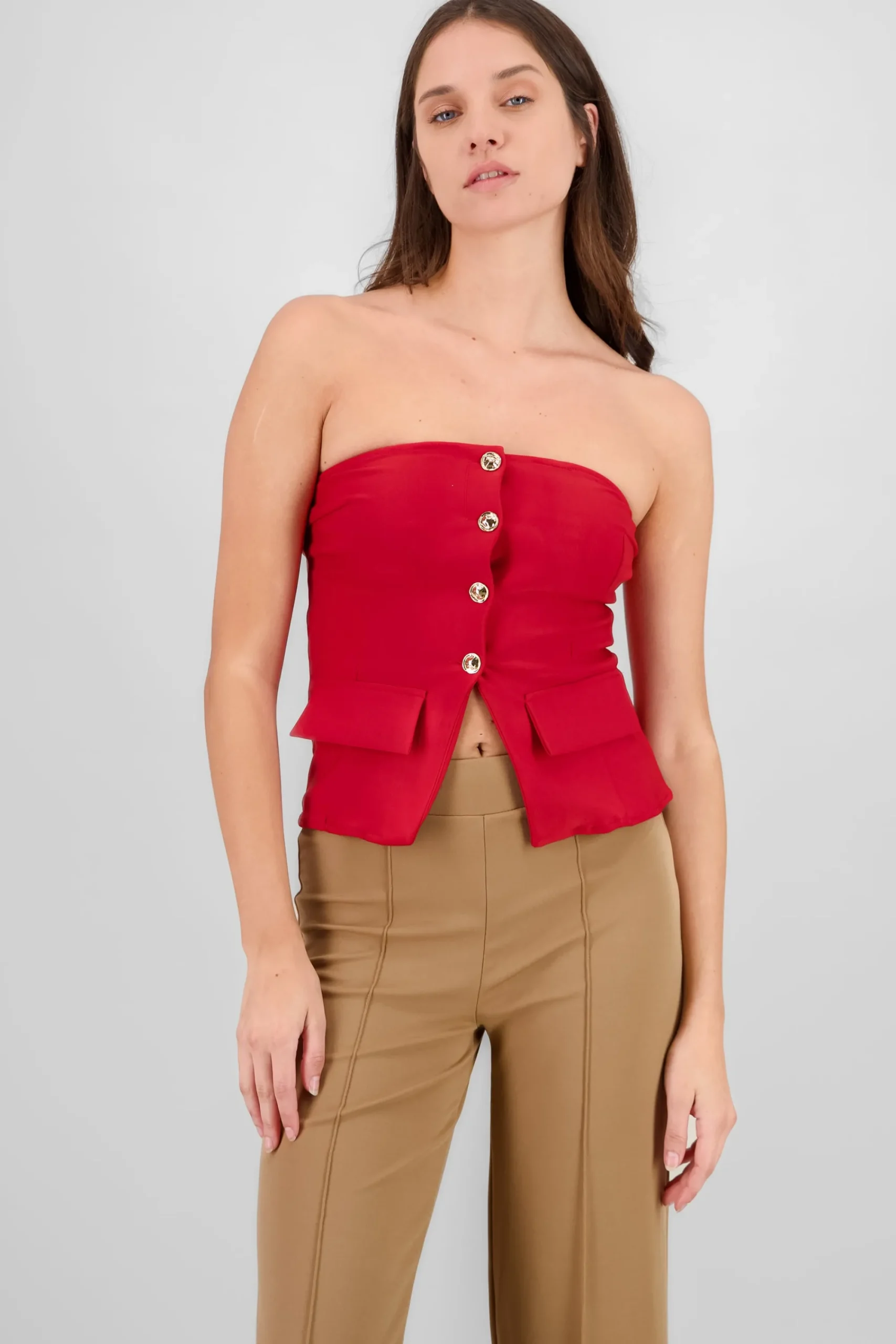 Shasa Top with Pockets and Button Accents