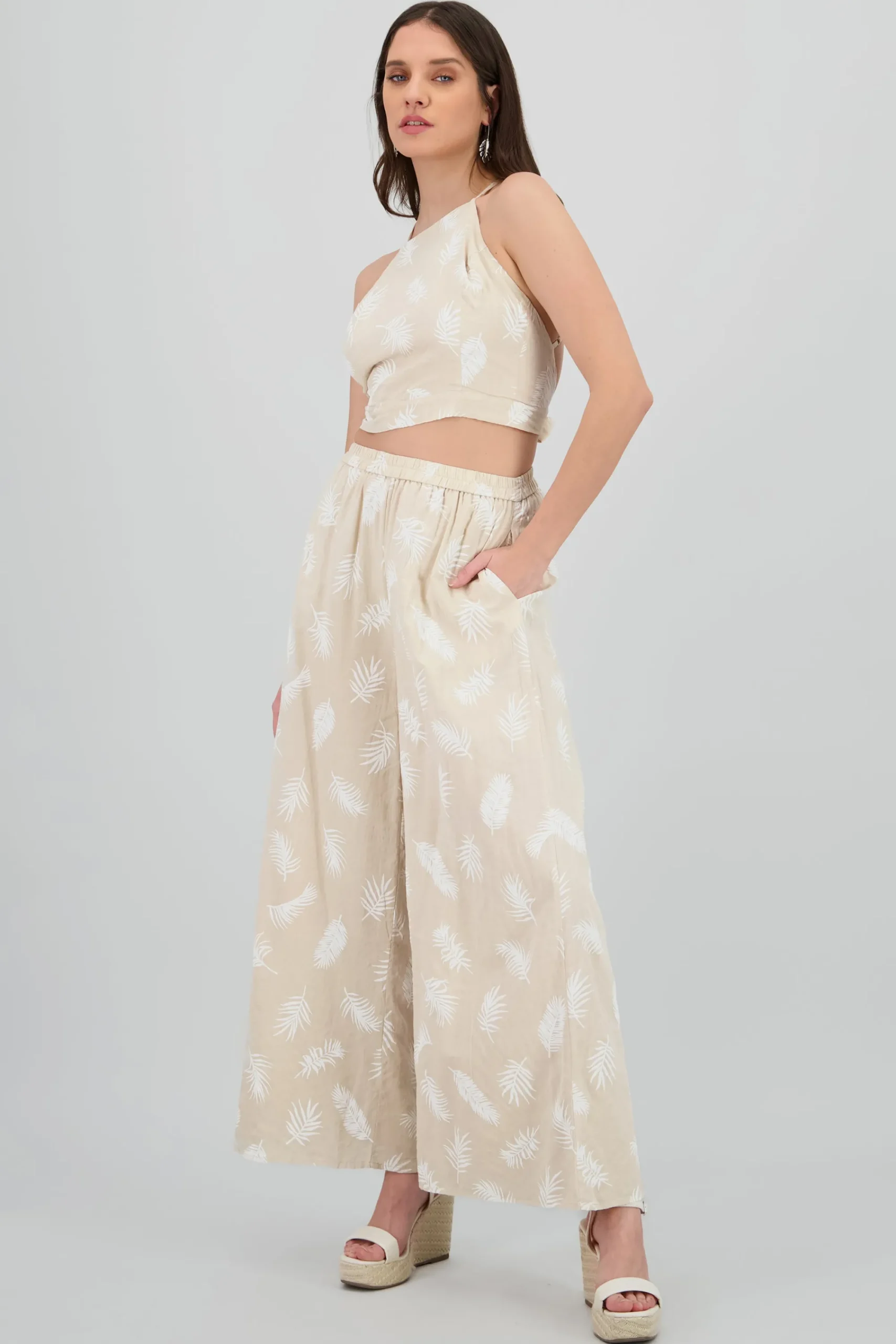 Shasa Tropical Print Wide Leg Pants