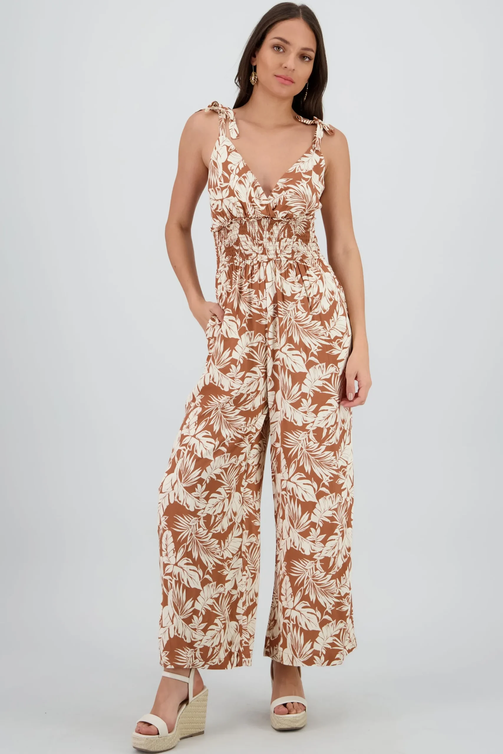 Shasa Tropical Tie Strap Jumpsuit