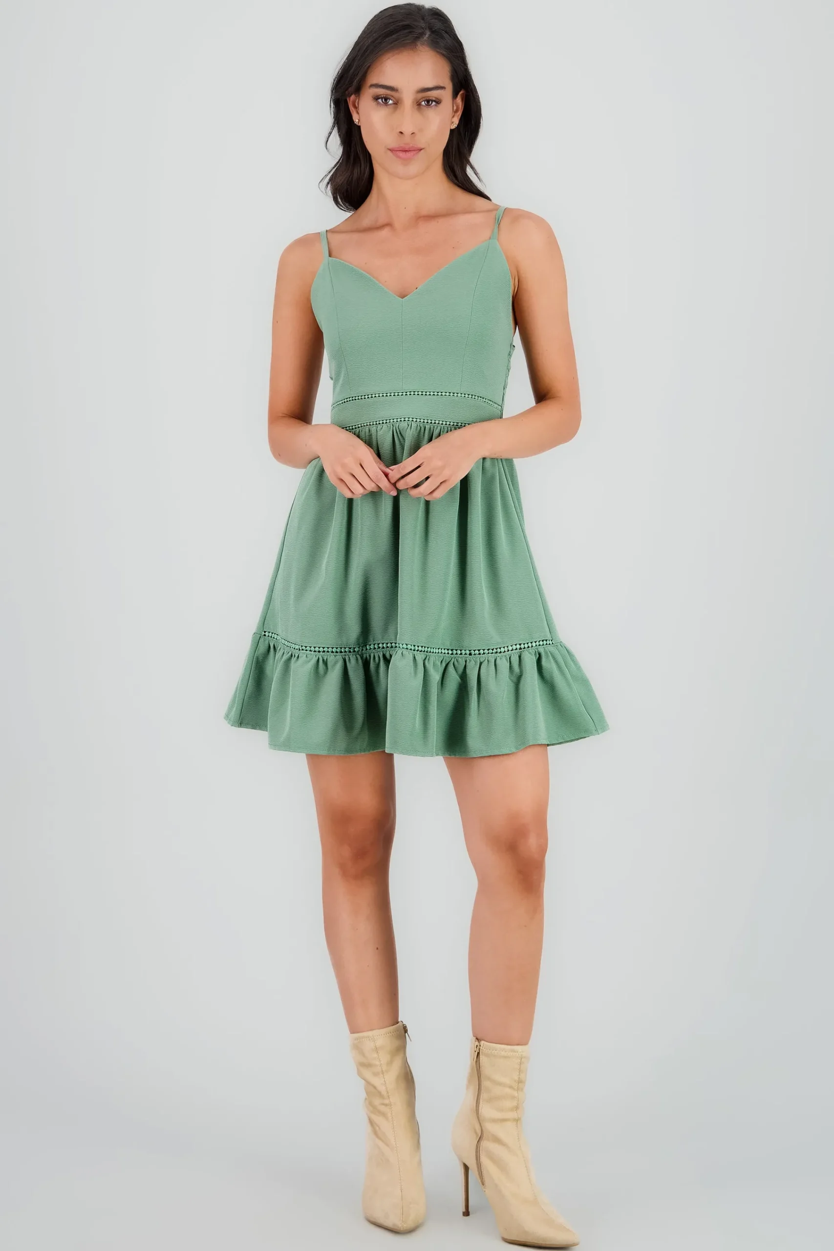 Shasa V Neck Mini Dress with Ruffle Detail