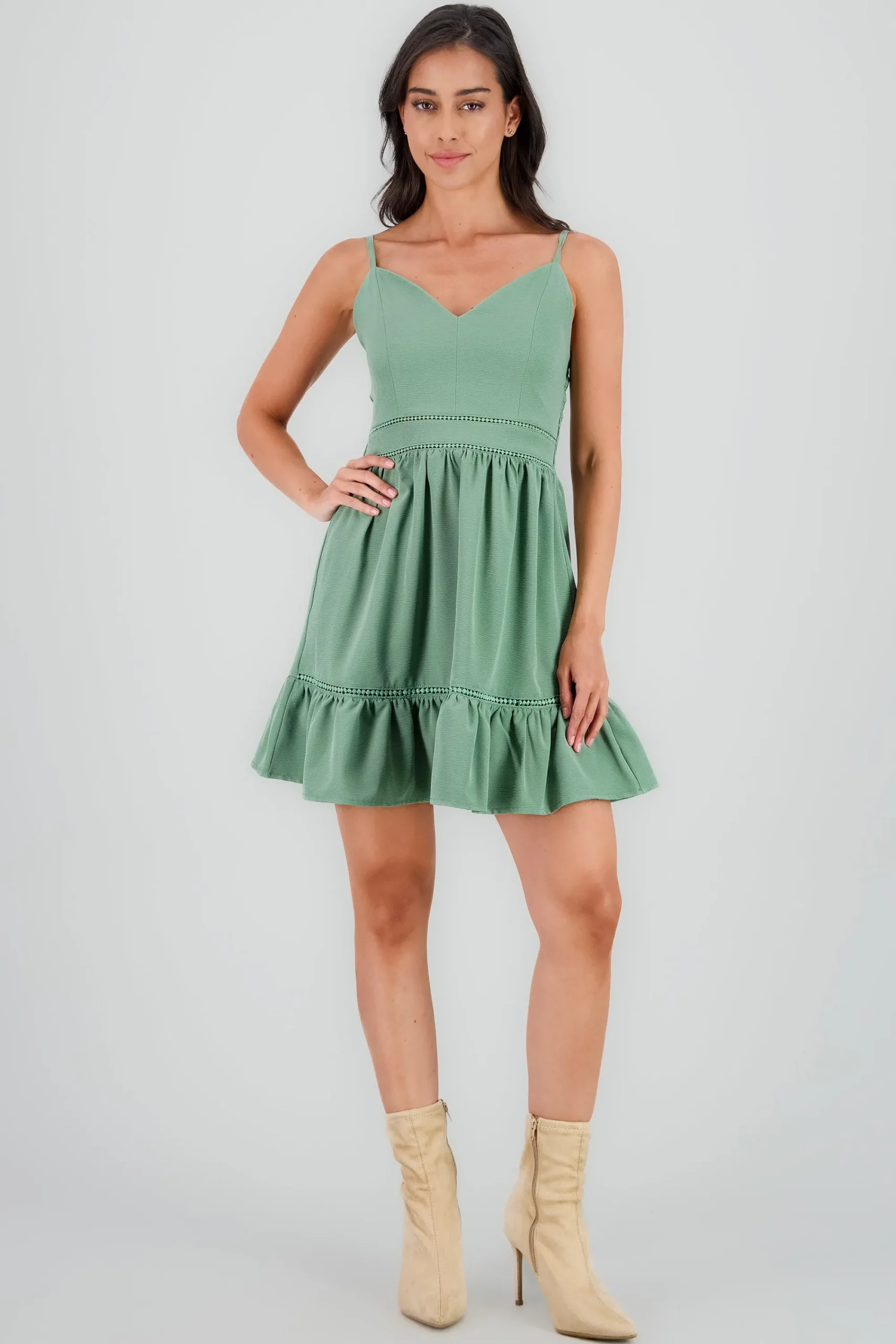 Shasa V Neck Mini Dress with Ruffle Detail