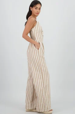 Shasa V Neck Striped Jumpsuit with Straps