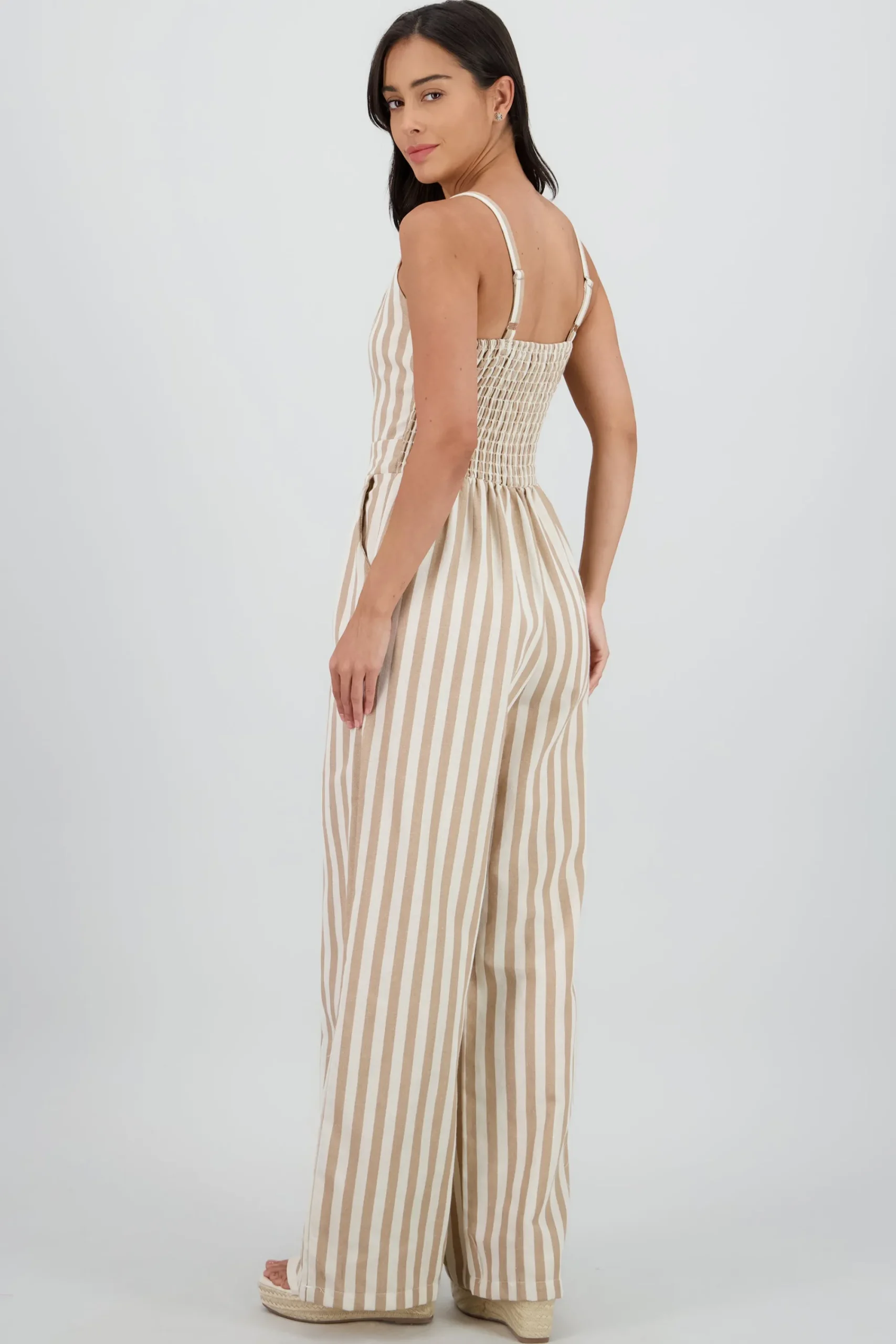 Shasa V Neck Striped Jumpsuit with Straps