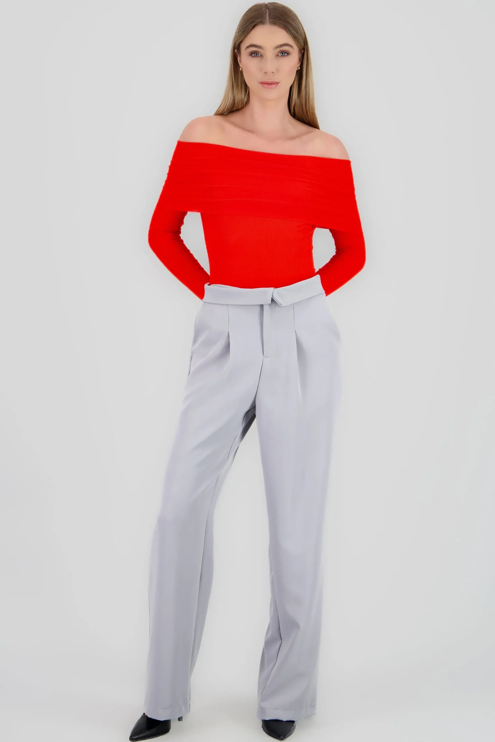 Shasa Waistband Detail Straight Solid Pants