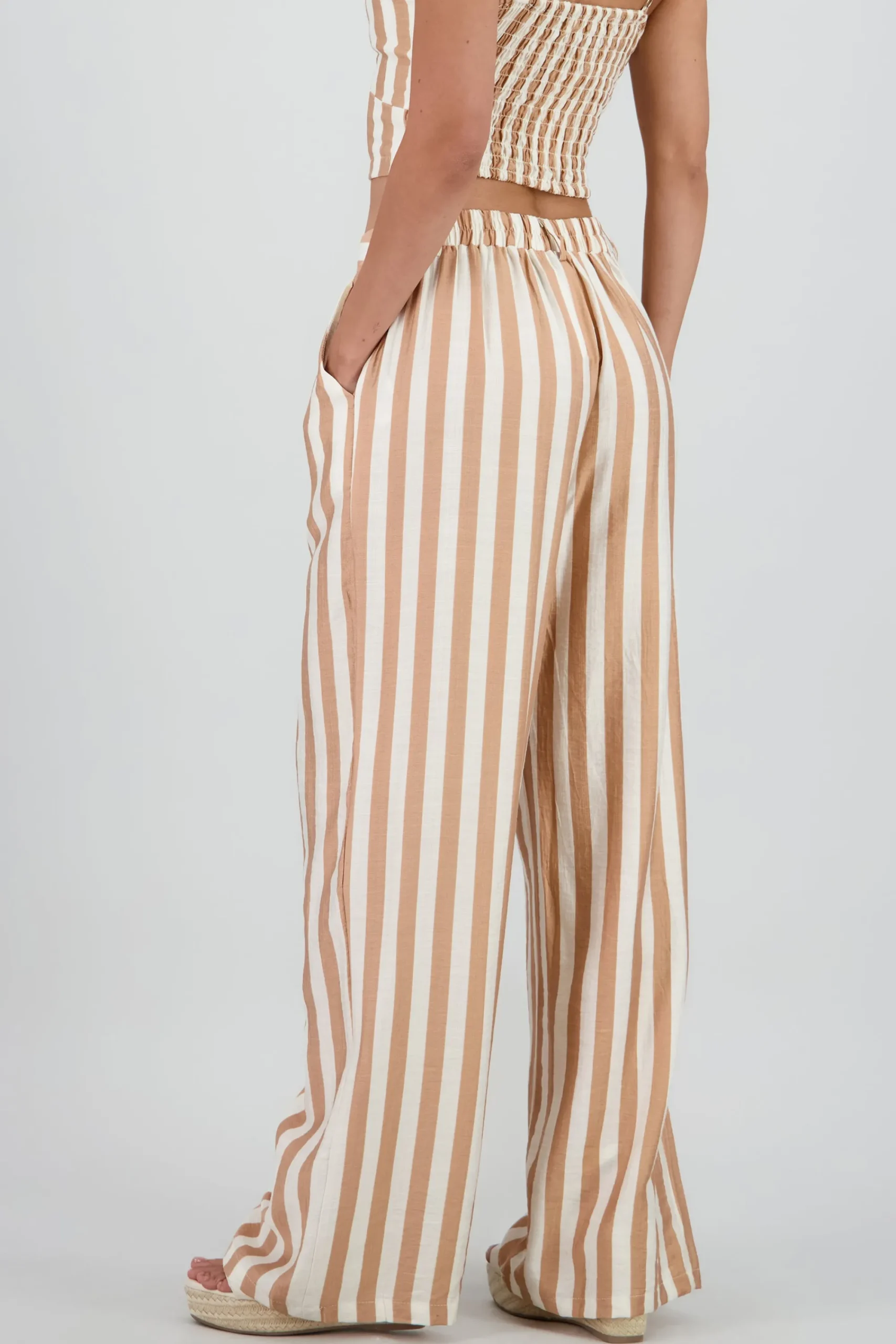 Shasa Wide Leg Striped Pants with Button Detail