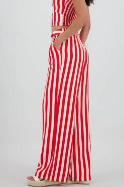 Shasa Wide Leg Striped Pants with Button Detail