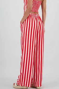 Shasa Wide Leg Striped Pants with Button Detail